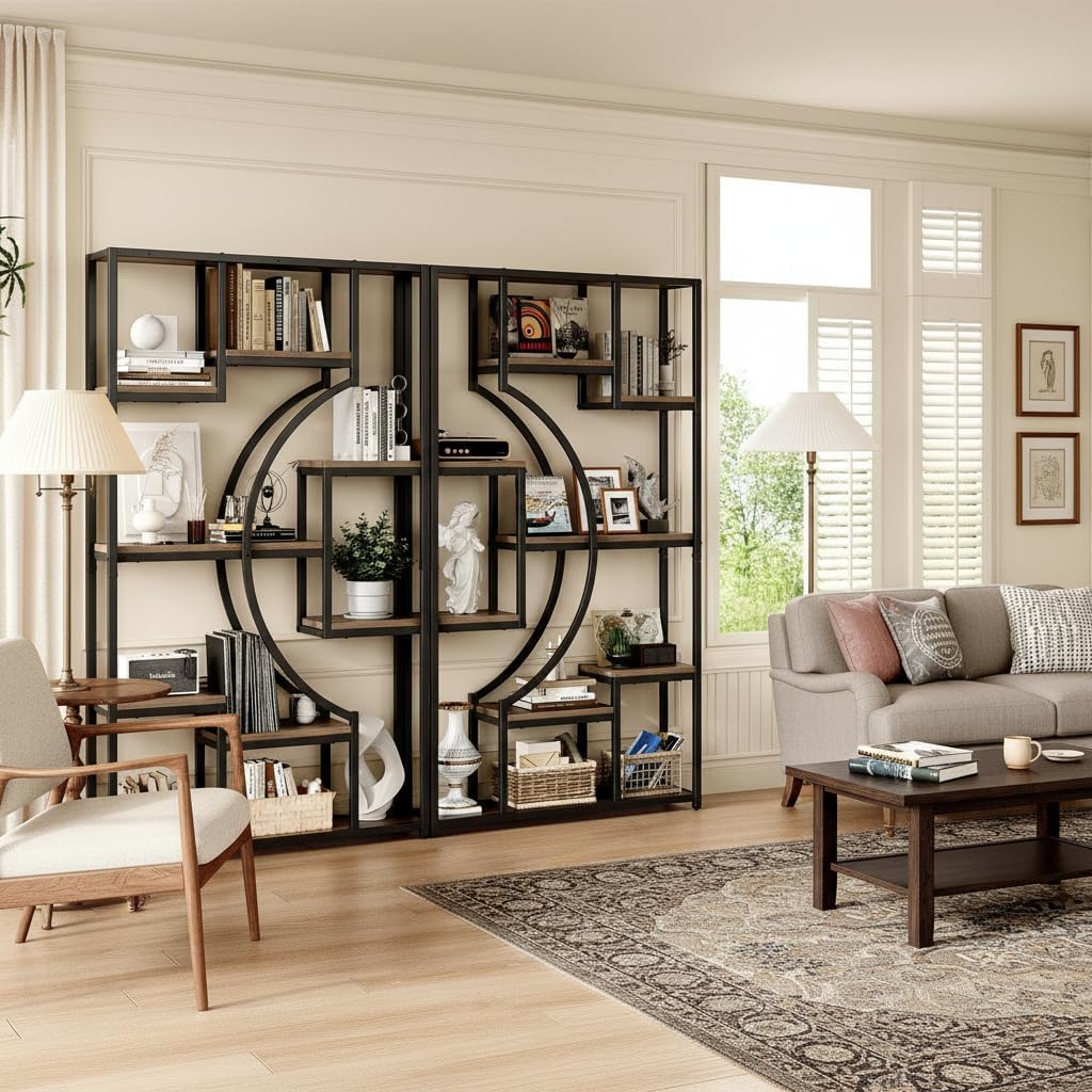 70.8" Tall Bookshelf Set of 2, 79" Wide Geometric Display Shelf with 18 Open Storage Shelves, Etagere Bookcase for Living Room, Office
