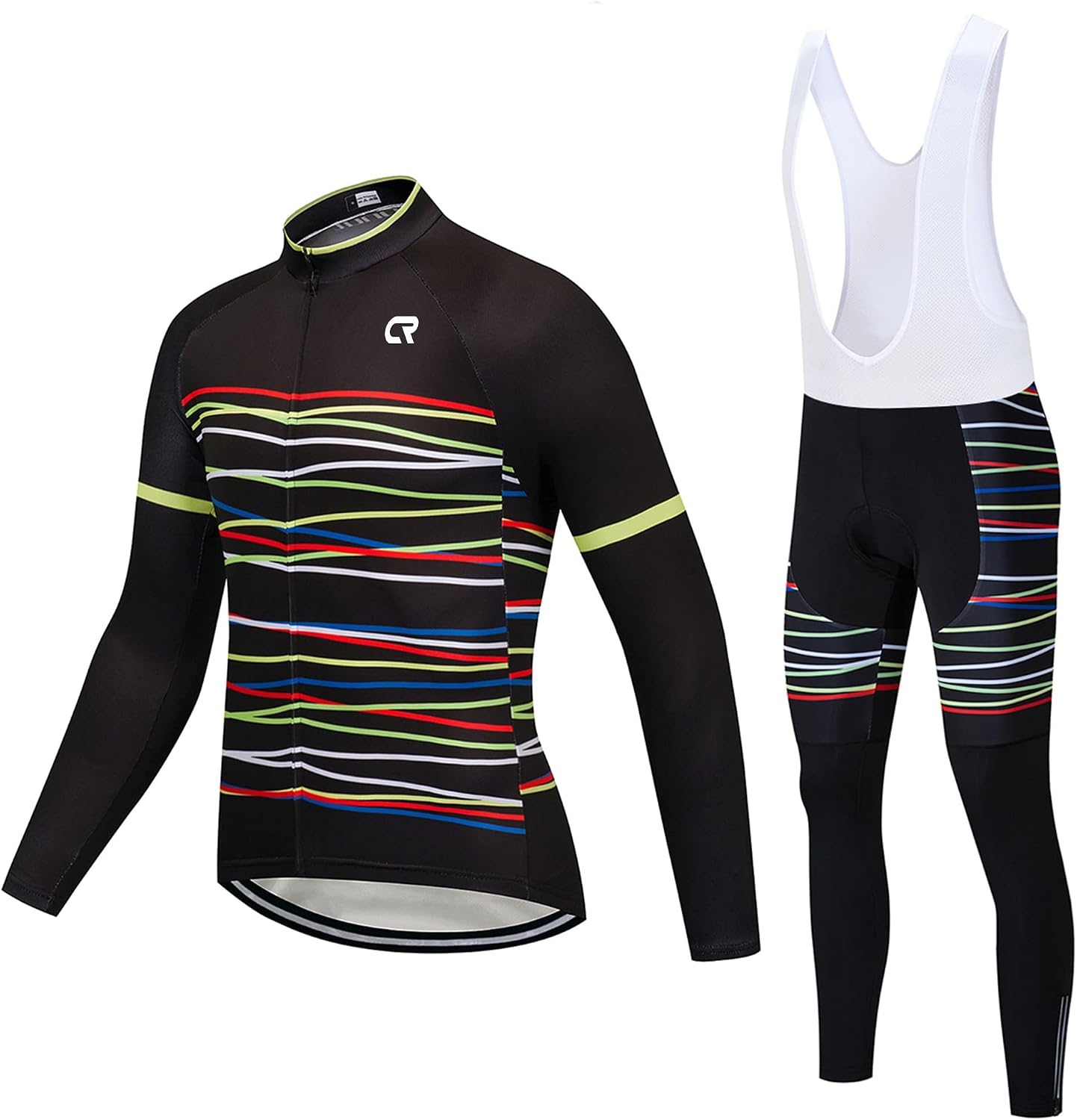Coconut Ropamo CR Men's Cycling Clothing Set Long Sleeve Cycling Jersey Zipper Pocket Bike Outfit Cycling Bib Pants 3D Padded