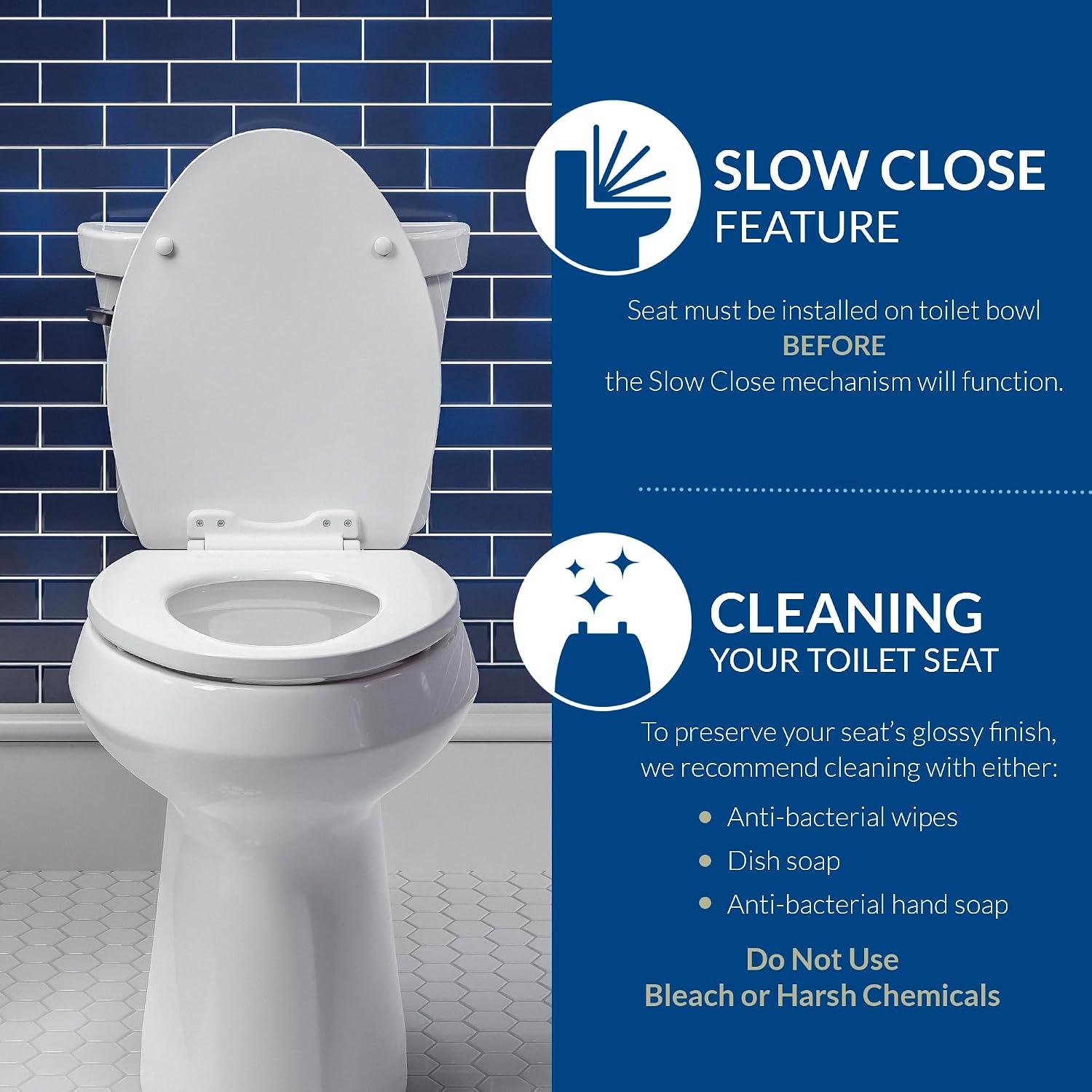 Mayfair Caswell Modern Slow Close Toilet Seat, Durable Plastic, Elongated, White