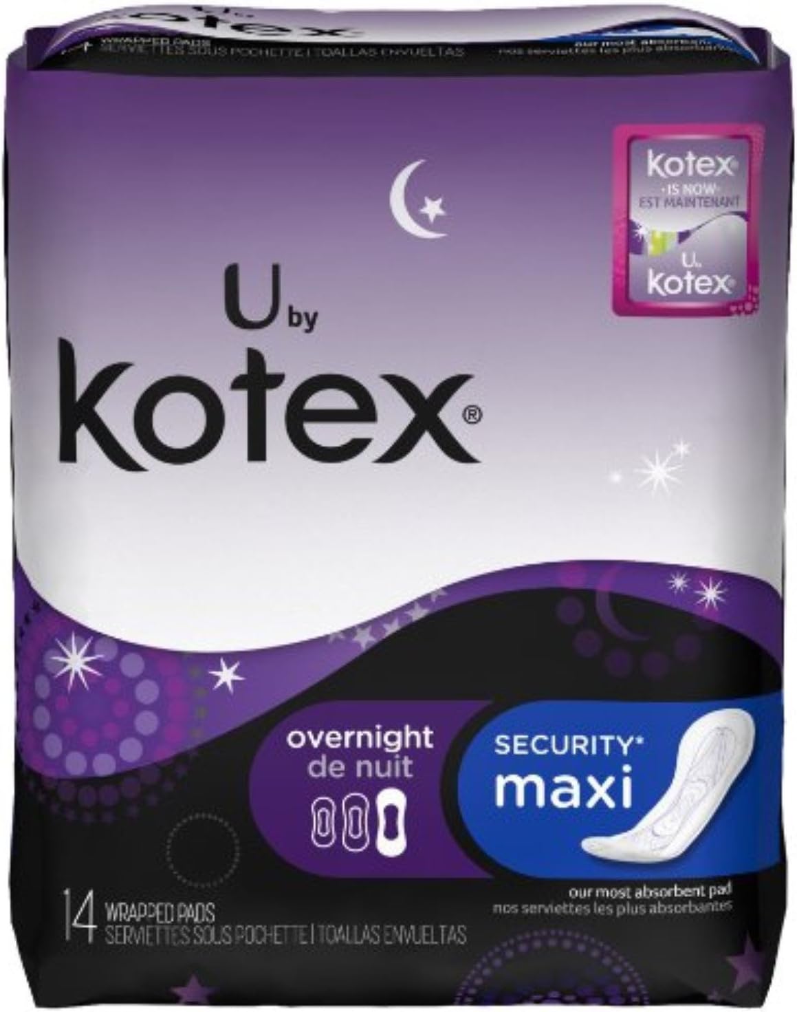 U by Kotex Maxi Pads, Overnight, Unscented 14 ea (Pack of 6)