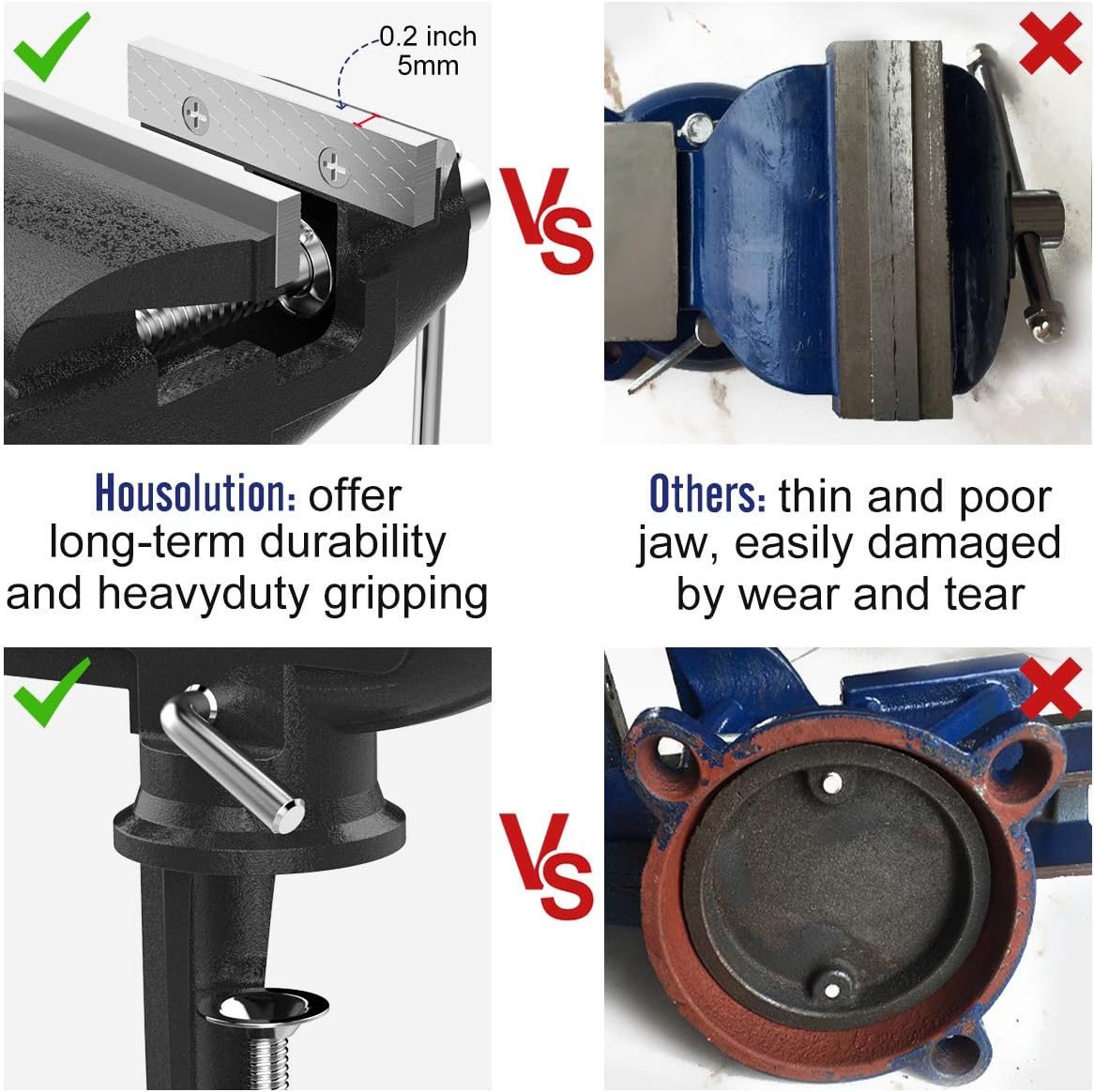 Housolution Universal Table Vise 3 Inch, 360°Swivel Base Bench Clamp