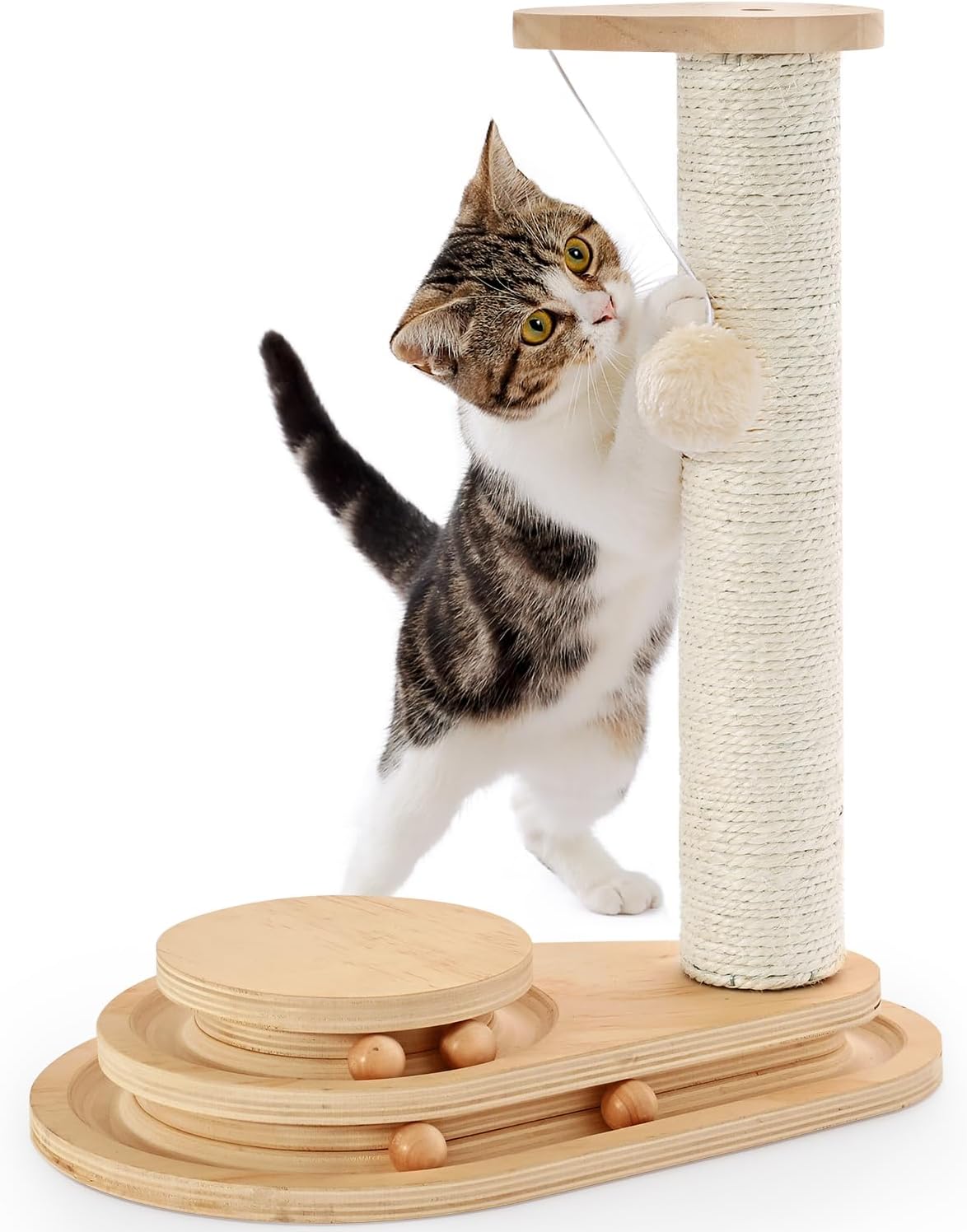 Made4Pets Kitten Toy Scratching Post for Indoor Cats with Ball Track