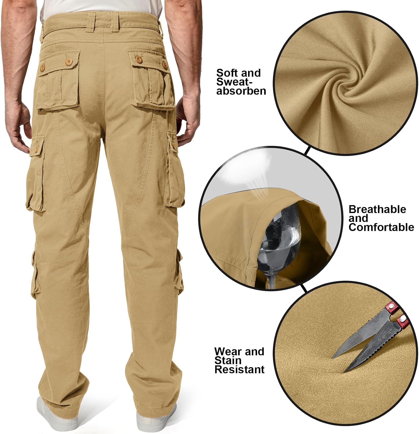 Mens Cargo Pants Camo Work Tactical Rip Stop BDU Casual Army Military Pants | 100% Cotton,Wear Resistant,Breathable,Sweat-absorbent,Men's Wild Cargo Pants with 8 Pockets,Relaxed Loose Fit Hiking Pants