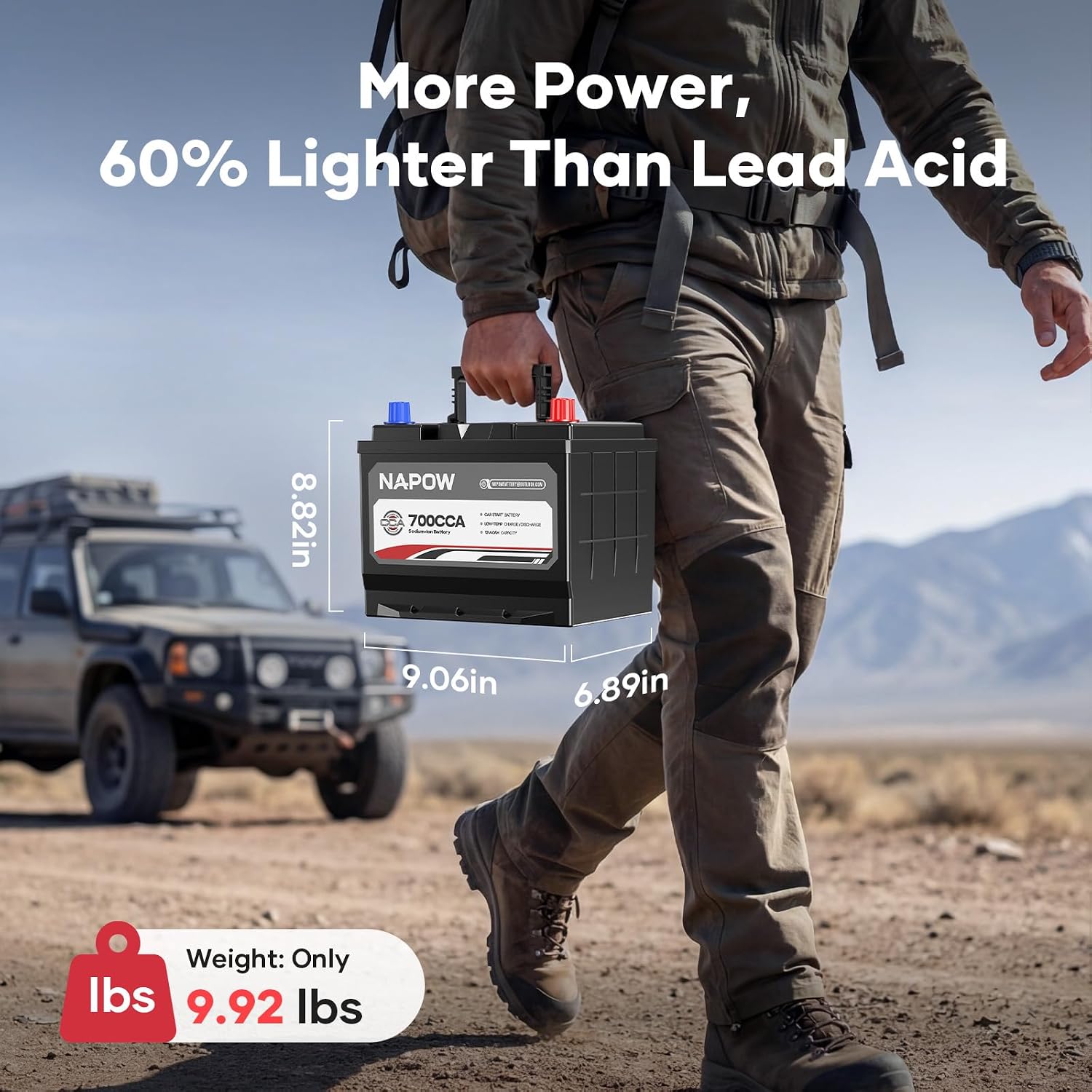 12V 70Ah Sodium Ion Car Battery, 1000CCA IP65 Waterproof Automotive Group Size 49 Battery for Car RV Marine