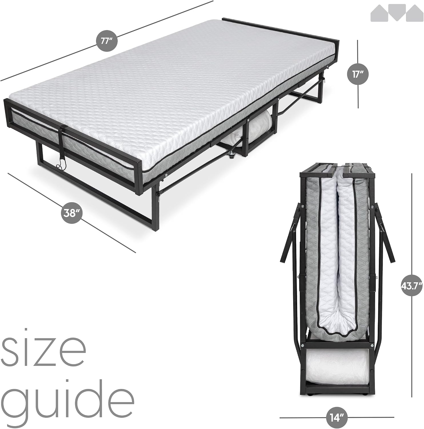 Milliard Deluxe Diplomat Folding Bed with Mattress for Adults, Twin Size, Portable Foldable Bed with Luxurious Memory Foam Mattress & Super Strong Frame, 75” x 38", Fold Up, Roll Away, & Hideaway