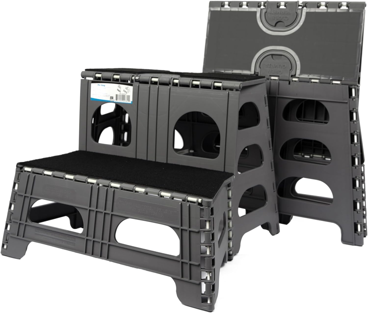 Foldable Dog Stairs, Collapsible Pet Step Ladder, Supports 300lbs | 2-Step Folding Dog Stairs & Ramp, Carpeted Design