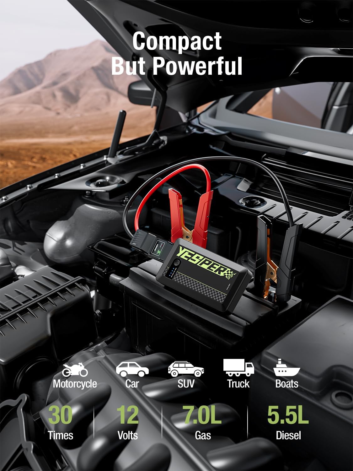 YESPER 12V Portable Car Jump Starter 1500A Motorcycle Battery Jump Pack | Supersafe Powerful Booster Jump Box Pocket Starter Pack(Up to 7L Gas and