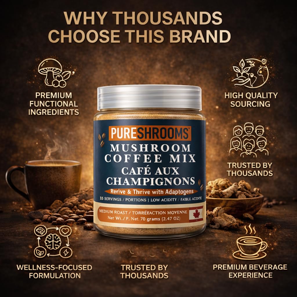 PureShrooms Mind & Body Mushroom Coffee - Instant Colombian Arabica with Organic Lion’s Mane, Reishi & Cordyceps - Low Acidity Nootropic Superfood Beverage for Focus & Vitality, 35 Servings/70g
