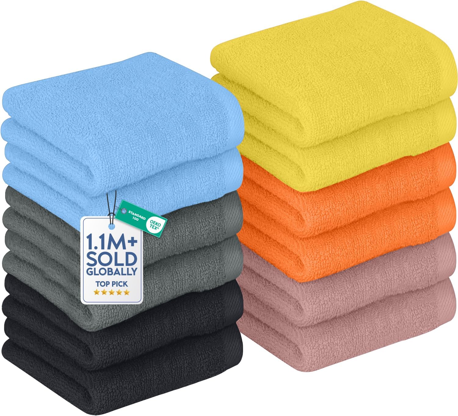 DAN RIVER 24 Pack Cotton Wash Cloths Set for Showering [12x12] White