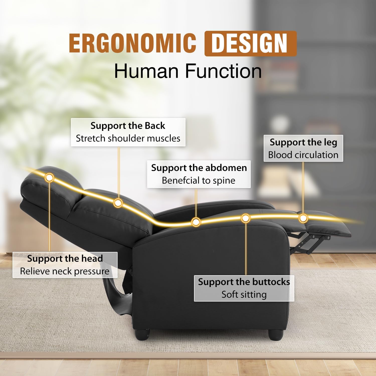 FDW Recliner Chair Push Back Sofa Home Theater Seating with Lumbar Support and Leather Padded Seat Backrest for Living Room | Lounge Chair With
