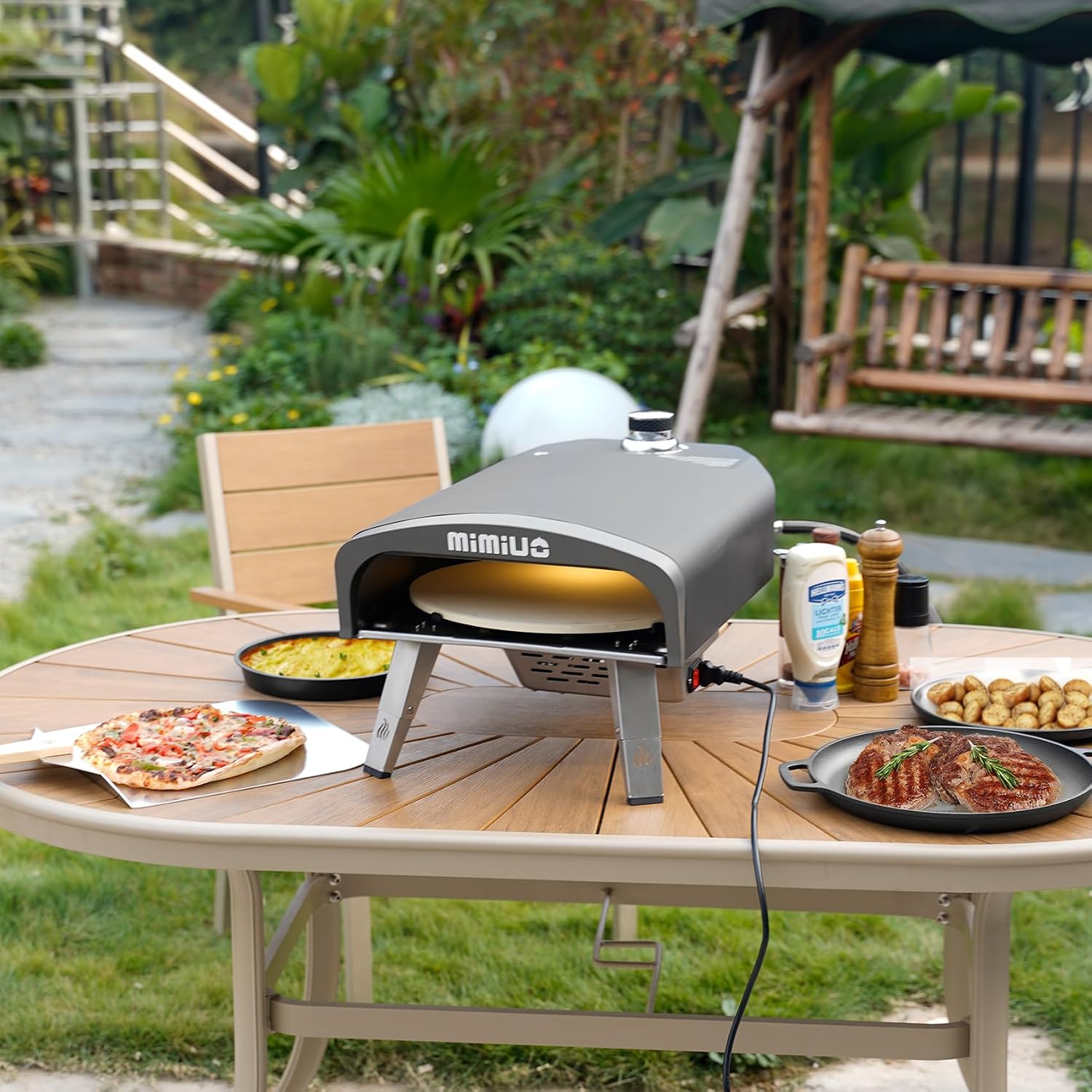 Mimiuo 12" Gas Pizza Oven Outdoor 33Lbs – 60S Bake, w/Stone, Peel & Cover