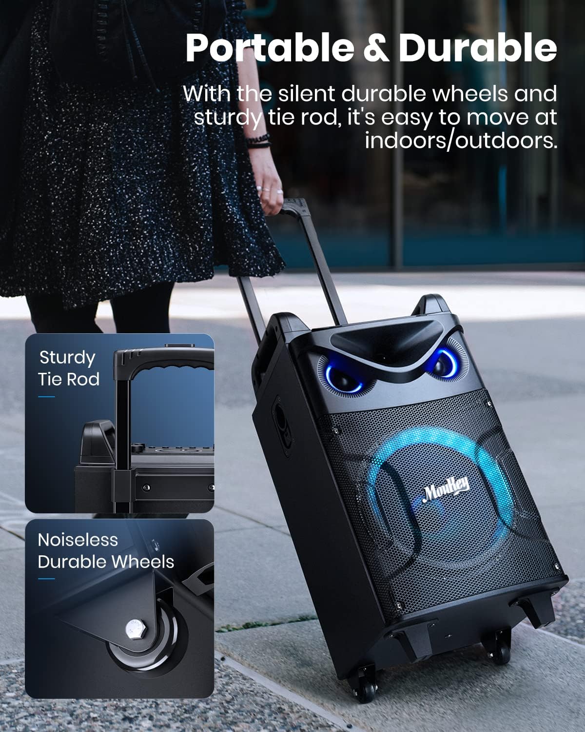 Moukey Karaoke Machine, 10" Woofer Portable PA System, Bluetooth Speaker with 2 Wireless Microphones, Lyrics Display Tablet Holder