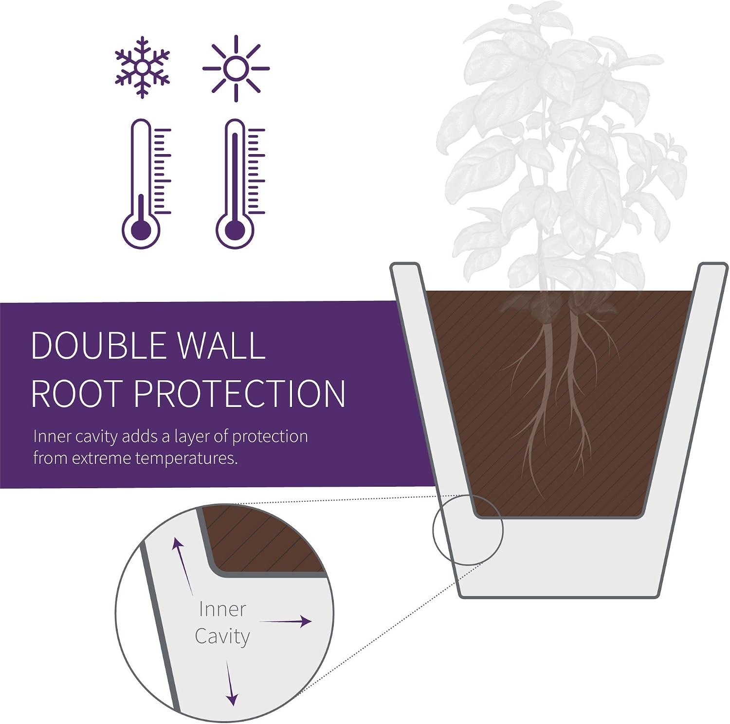 Crescent Garden Madison Planter– Weather-Resistant, Double Walled Indoor/Outdoor Plant Pot with Drain Hole – Durable All-Season Flower Container, 14" W (Cloud White)