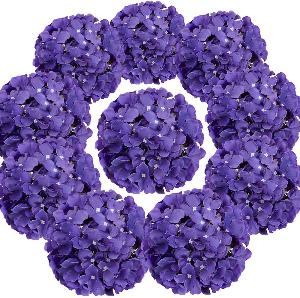 Silk Hydrangea Heads Artificial Flowers Heads with Stems for Home Wedding Decor,Pack of 10 (White)