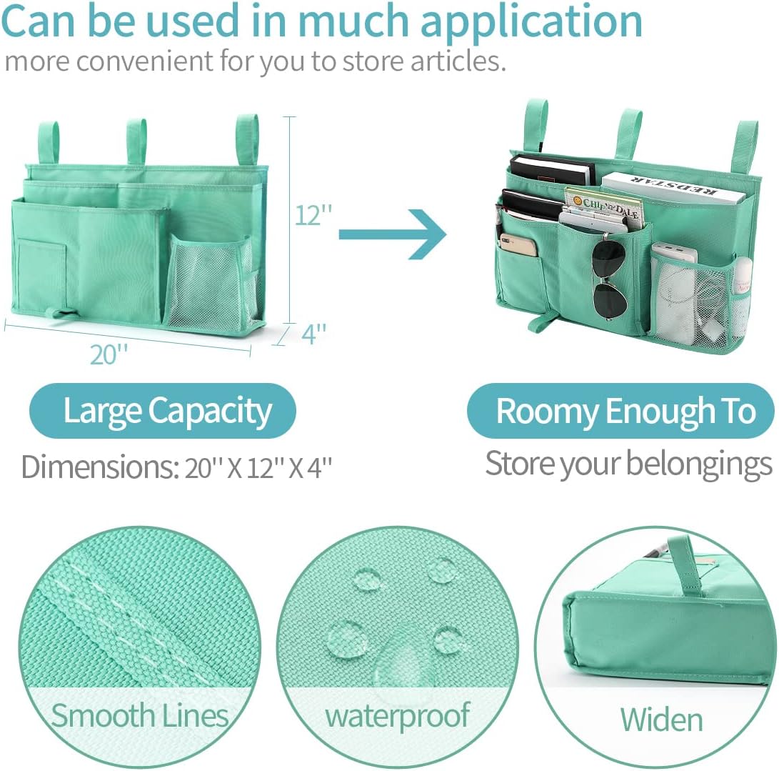 Bseash Bunk Bed Organizer, Bedside Caddy Hanging Bed Organizer Storage Bag 8 Pockets, for College Dorm Rooms Bed, Hospital Bed, Baby Bed Rails