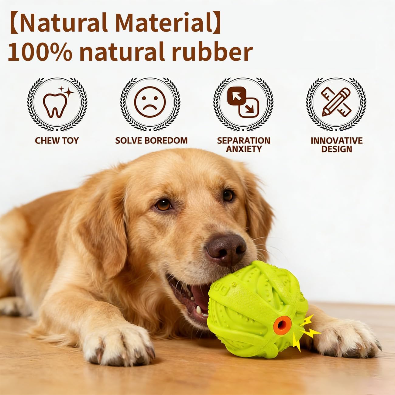 LaRoo Squeaky Dog Ball Toy,Durable Natural Rubber Squeaker Ball Throwing Training,Teeth Cleaning Chew Toy for Pet Medium and Large Dogs (3.5In Green)
