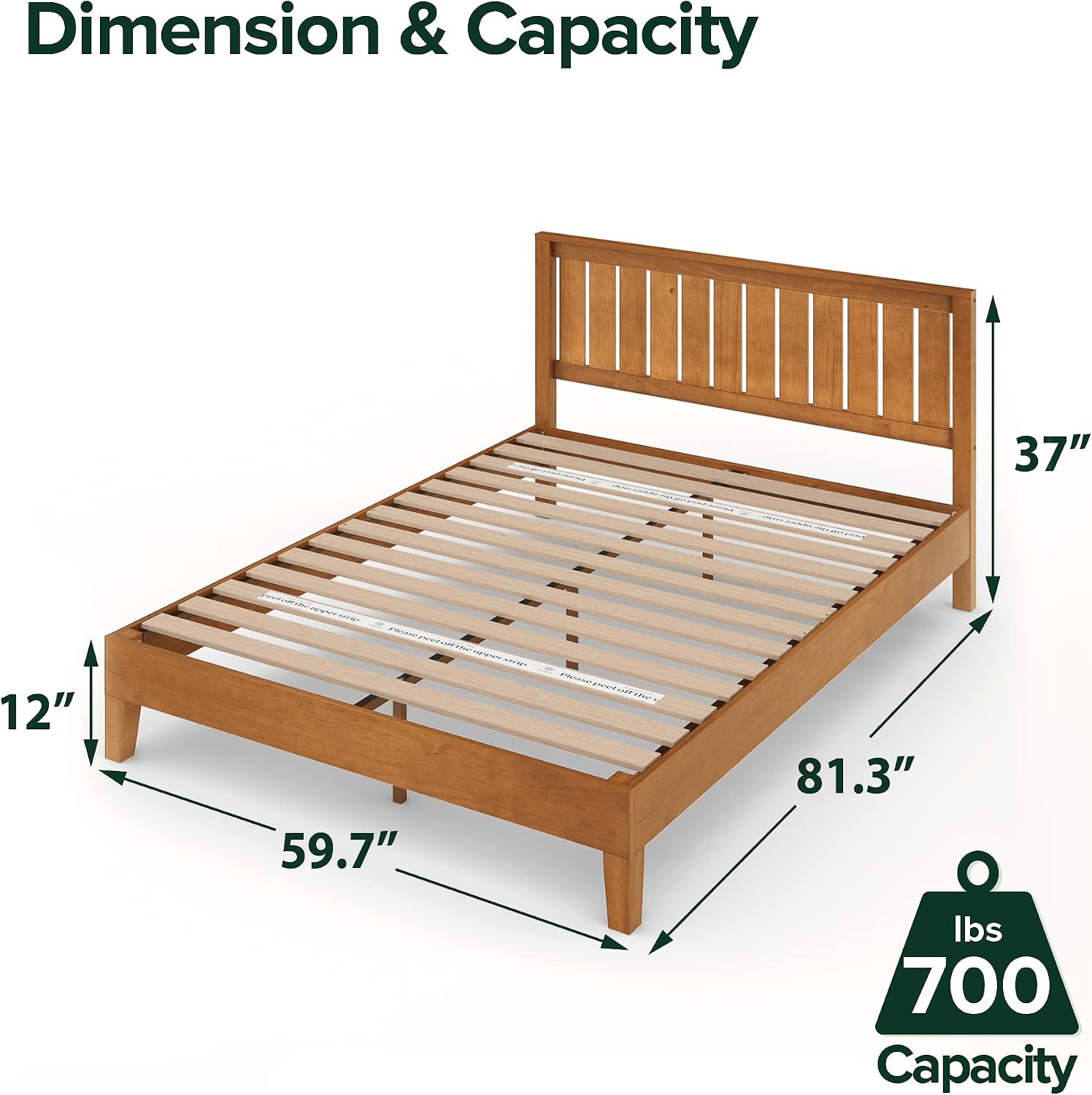 ZINUS Vivek Deluxe Wood Platform Bed Frame with Headboard, Wood Slat Support, No Box Spring Needed, Easy Assembly, Queen | Slatted Headboard, Wood Slat Support, No Box Spring Needed, Contemporary Design, Easy Assembly