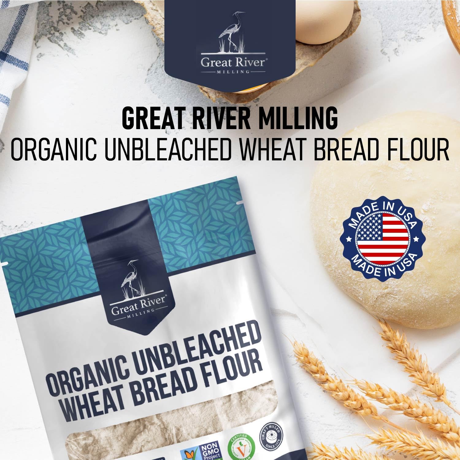 Great River Milling Organic Bread Flour, Unbleached, 25 lb