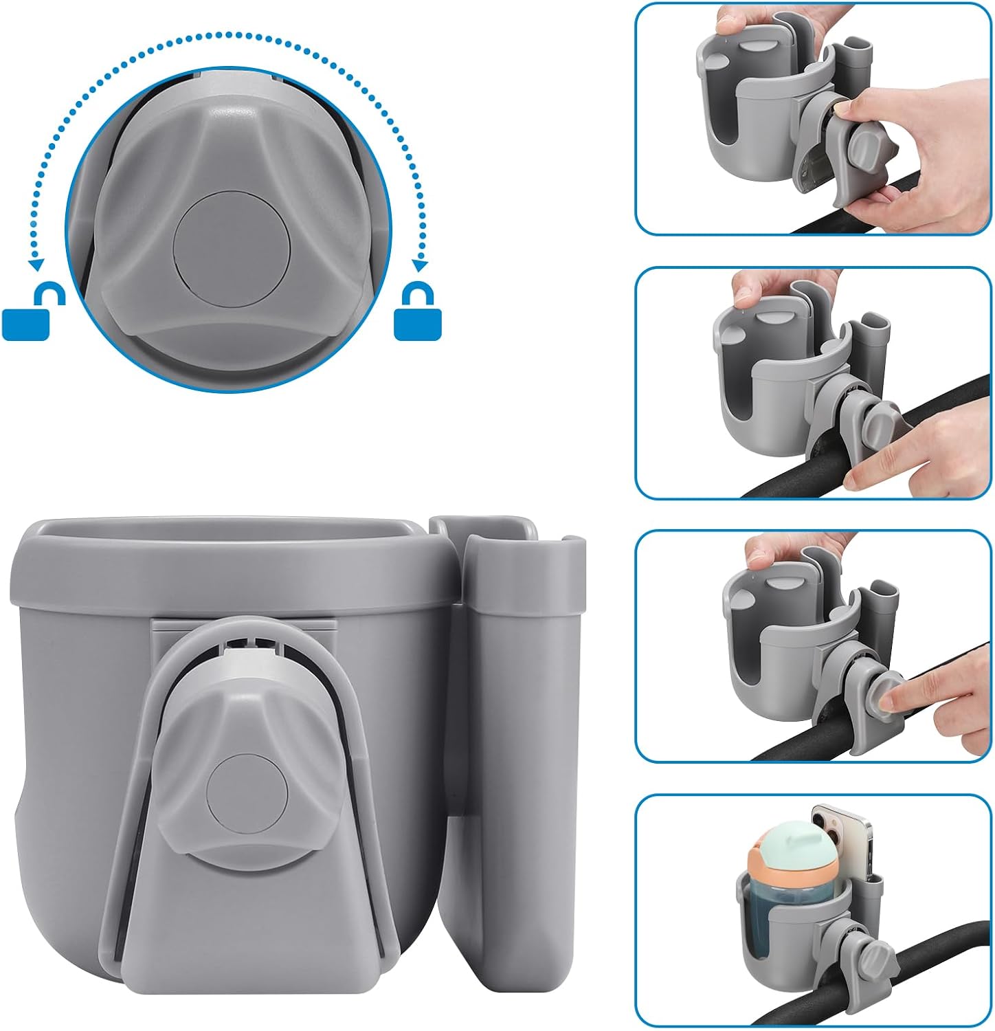 Accmor Stroller Cup Holder with Phone Holder, Bike Cup Holder, Universal Cup Holder for Uppababy Nuna Strollers, 2-in-1 Drinks Holder for Walker