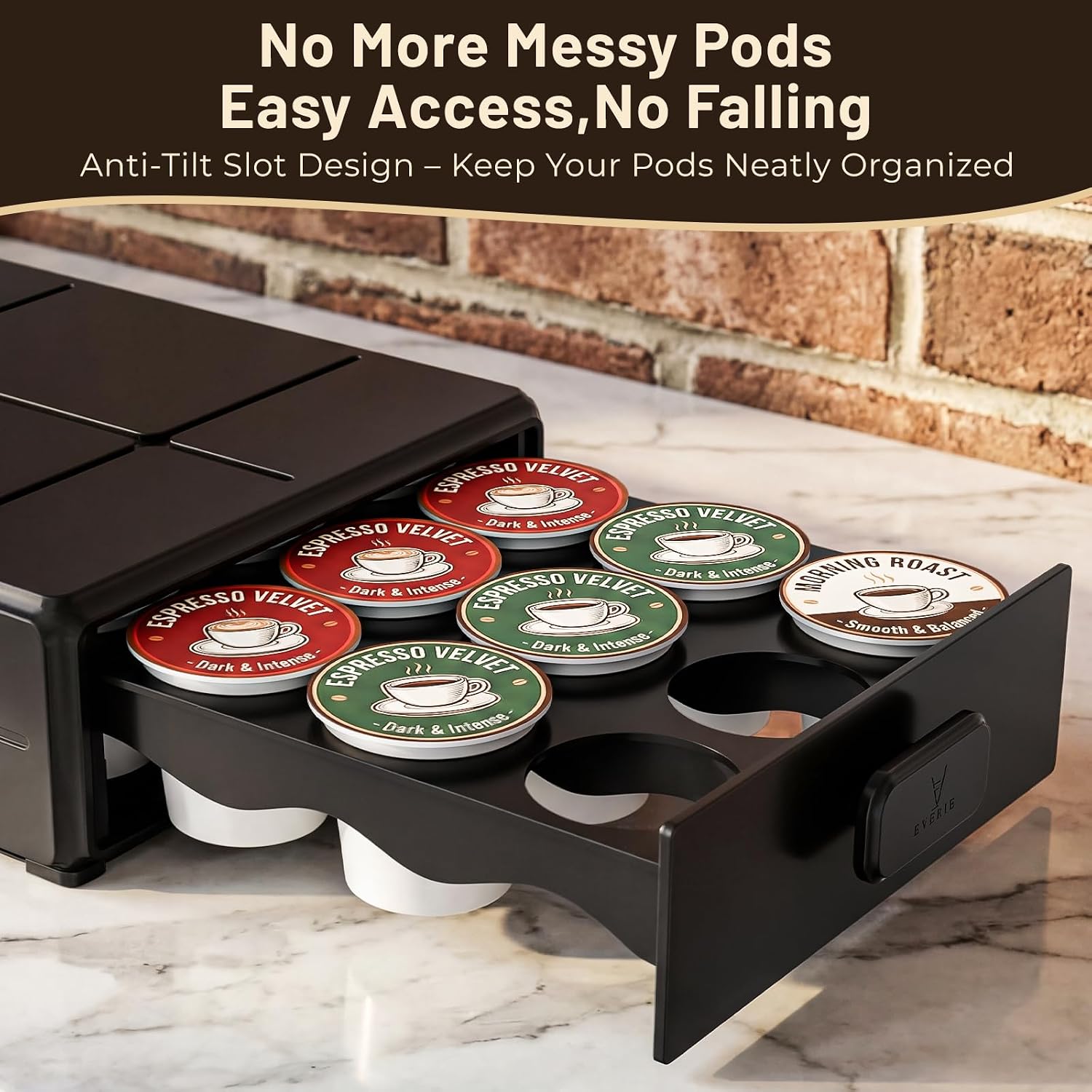 EVERIE Coffee Pod Organizer Drawer for Keurig K-Cup Pods, Holds 18 Pods - Compact, Easy-Access Design with Smooth Glide