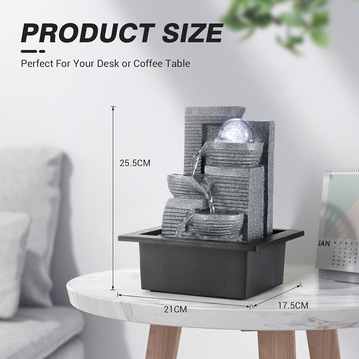 WICHEMI Indoor Water Fountain Tabletop Fountain Stacked Rock with LED Light | Relaxing Water Feature, Meditation Fountain, Soothing Sound, Stress Relief, For Home Office Bedroom Decor, 7.8"x7.8"x7.9"