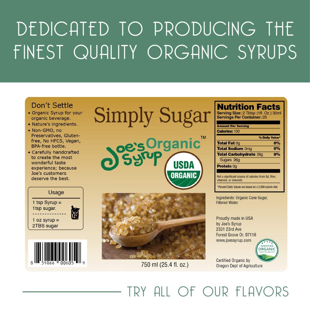 Joe’s Syrup Organic Flavored Syrup, Organic Strawberry, 750 ml | Vegan, gluten-free, Non-GMO, no HFCS; for cocktails & desserts