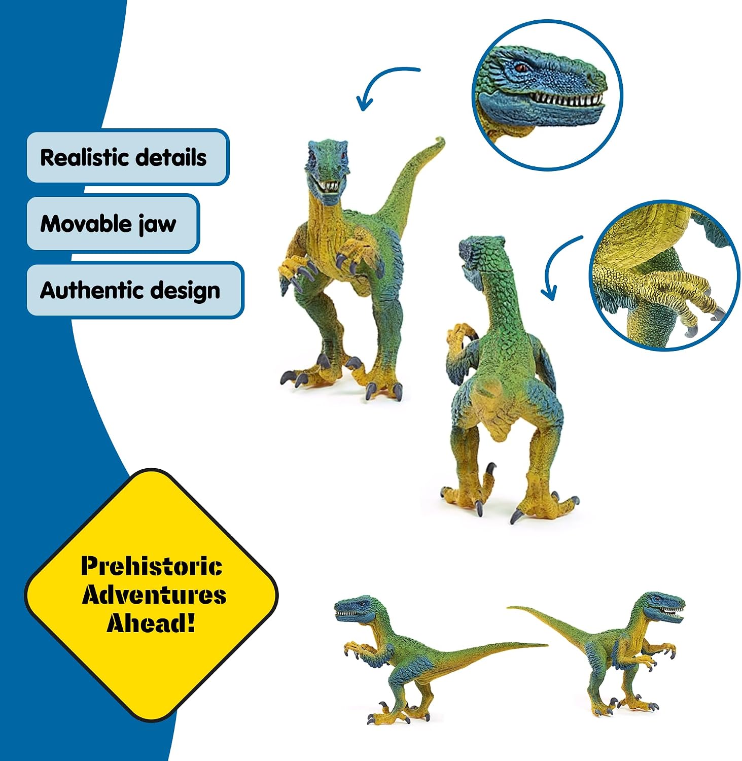 schleich Dinosaurs - Velociraptor Figurine with Movable Jaw and Arms - Realistic Raptor Dino Toy with Feathered Body and Claws - Durable Dinosaur