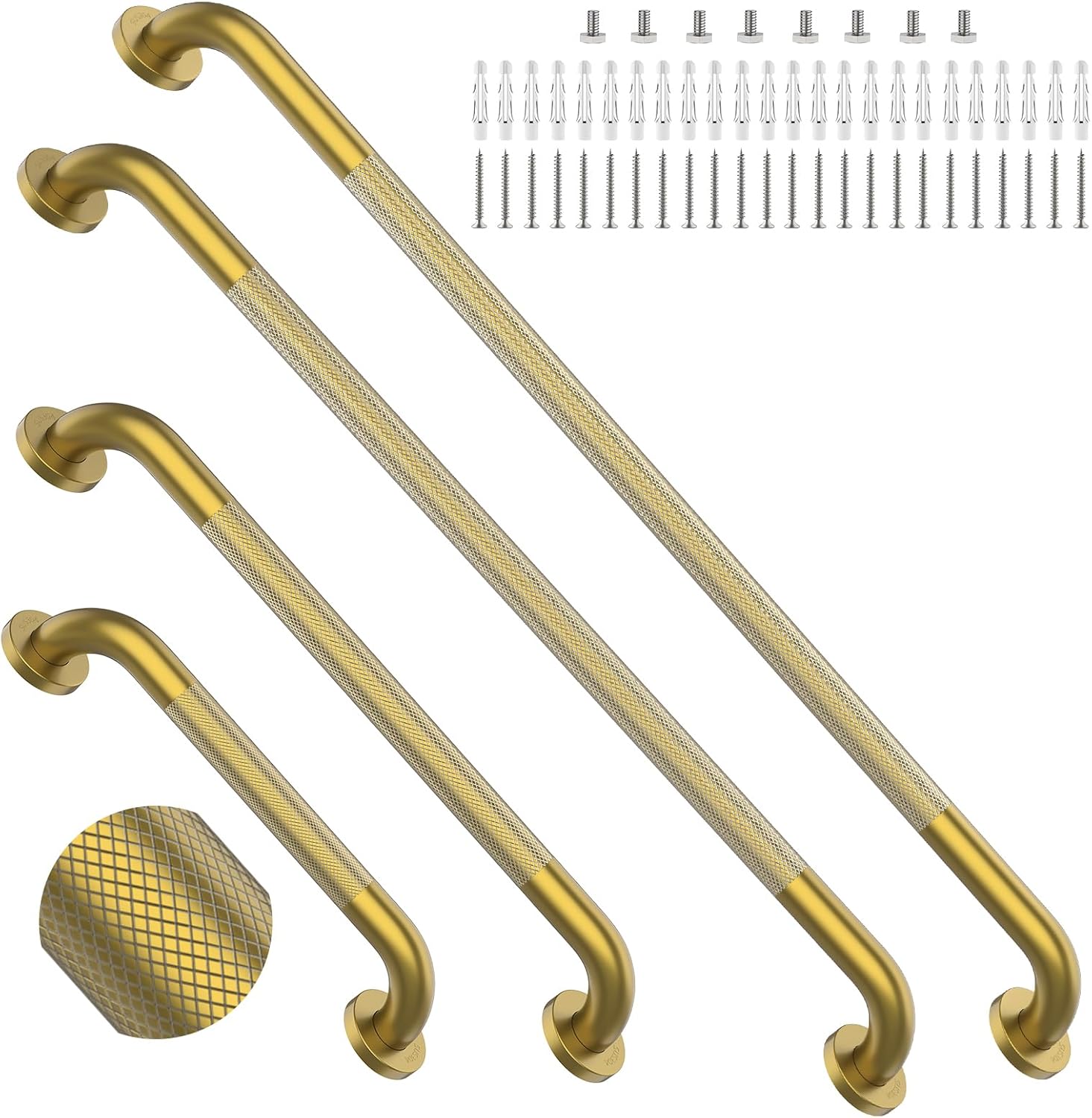 Brushed Nickel Grab Bars 18" 32" 36" 42" Bundle - 1.25" Diameter | 4 Pack Commercial Grab Bar, Anti-Slip Safety Shower Handrail, Toilet Handicap Bar, Stainless Steel Bathroom Handle for Senior