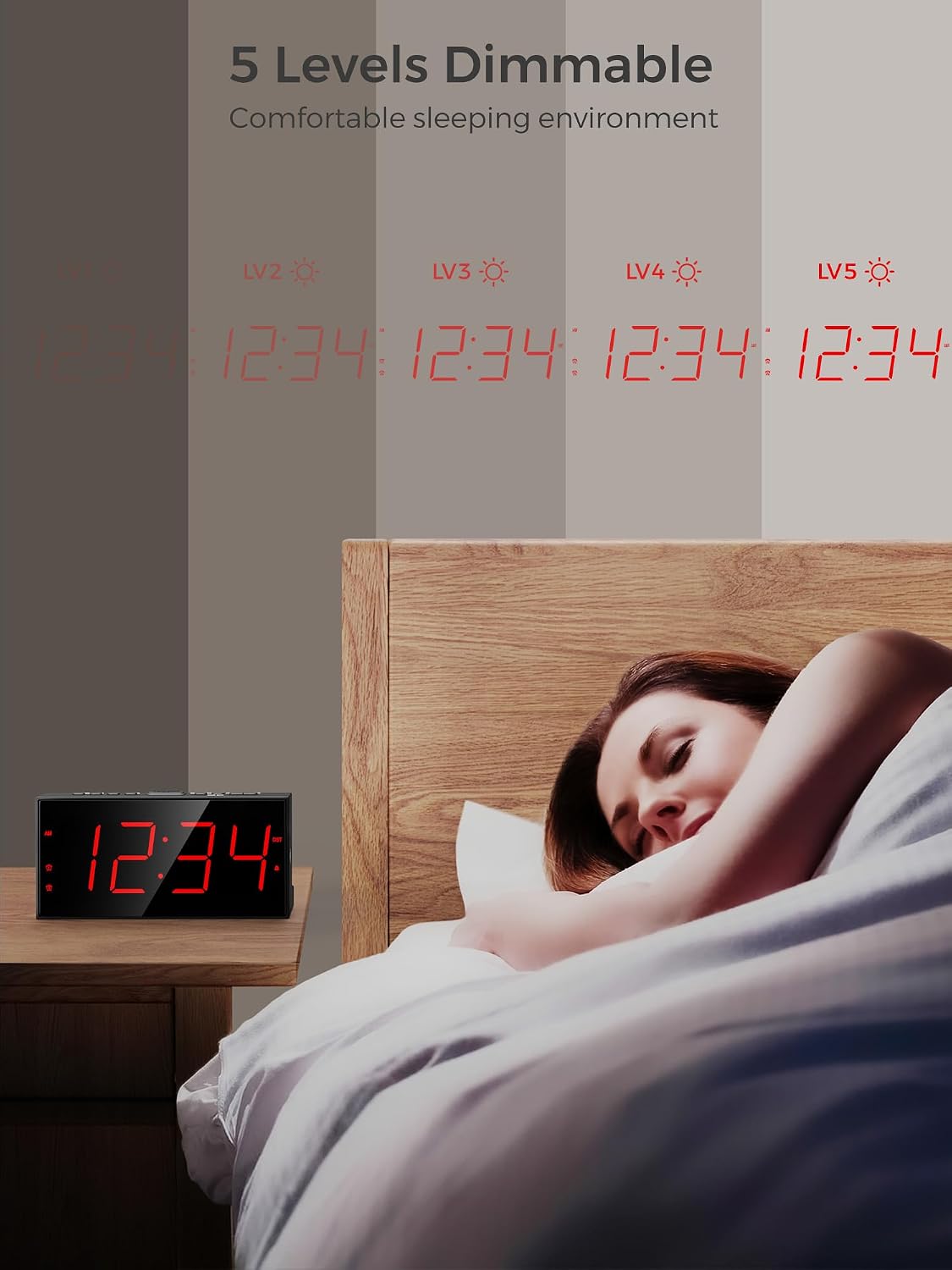 Digital Alarm Clocks for Bedrooms, Dual Alarms, 7.5-Inch Large Display