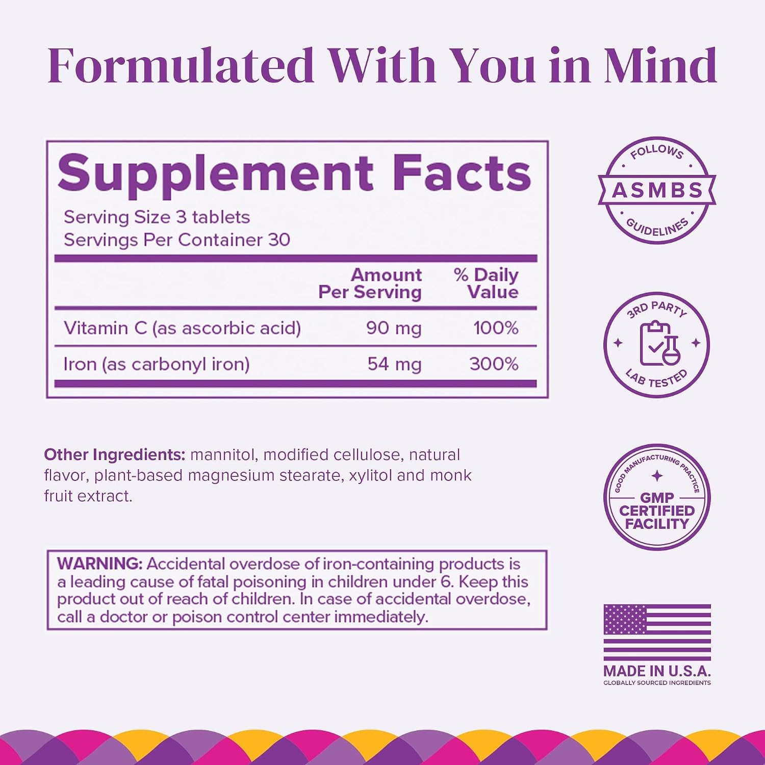 Barimelts Iron with Vitamin C, 90 Fast-Dissolving Tablets (1-Month Supply), Sugar-Free Bariatric Iron Supplement for Women, Natural Orange Flavor​