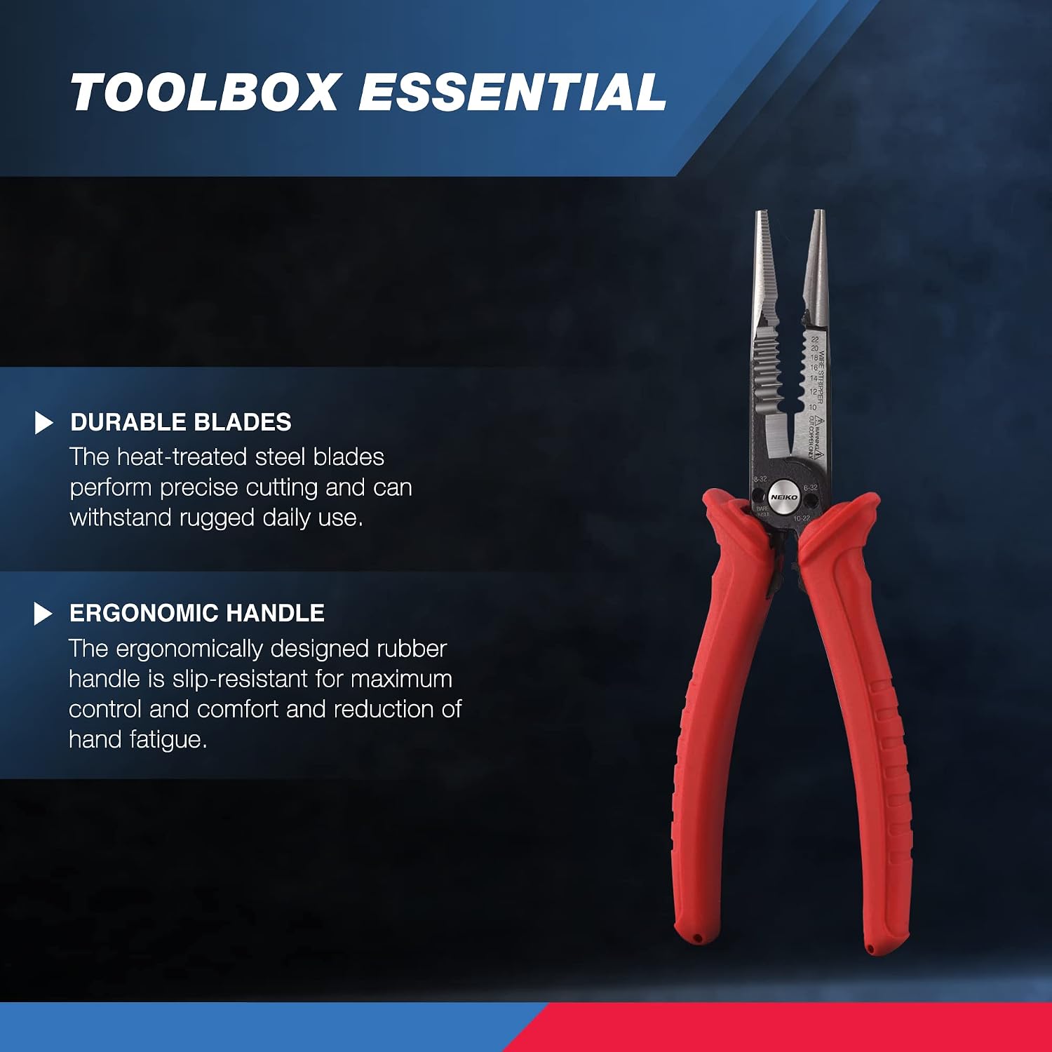 NEIKO 02037A Compact Wire Stripper | 4-in-1 Multi Purpose Electricians Pliers | Wire Crimper, Cutter and Gripper | 12-20 AWG Wire Service Tool | Crimps Insulated & Non-Insulated | Electrical Stripping