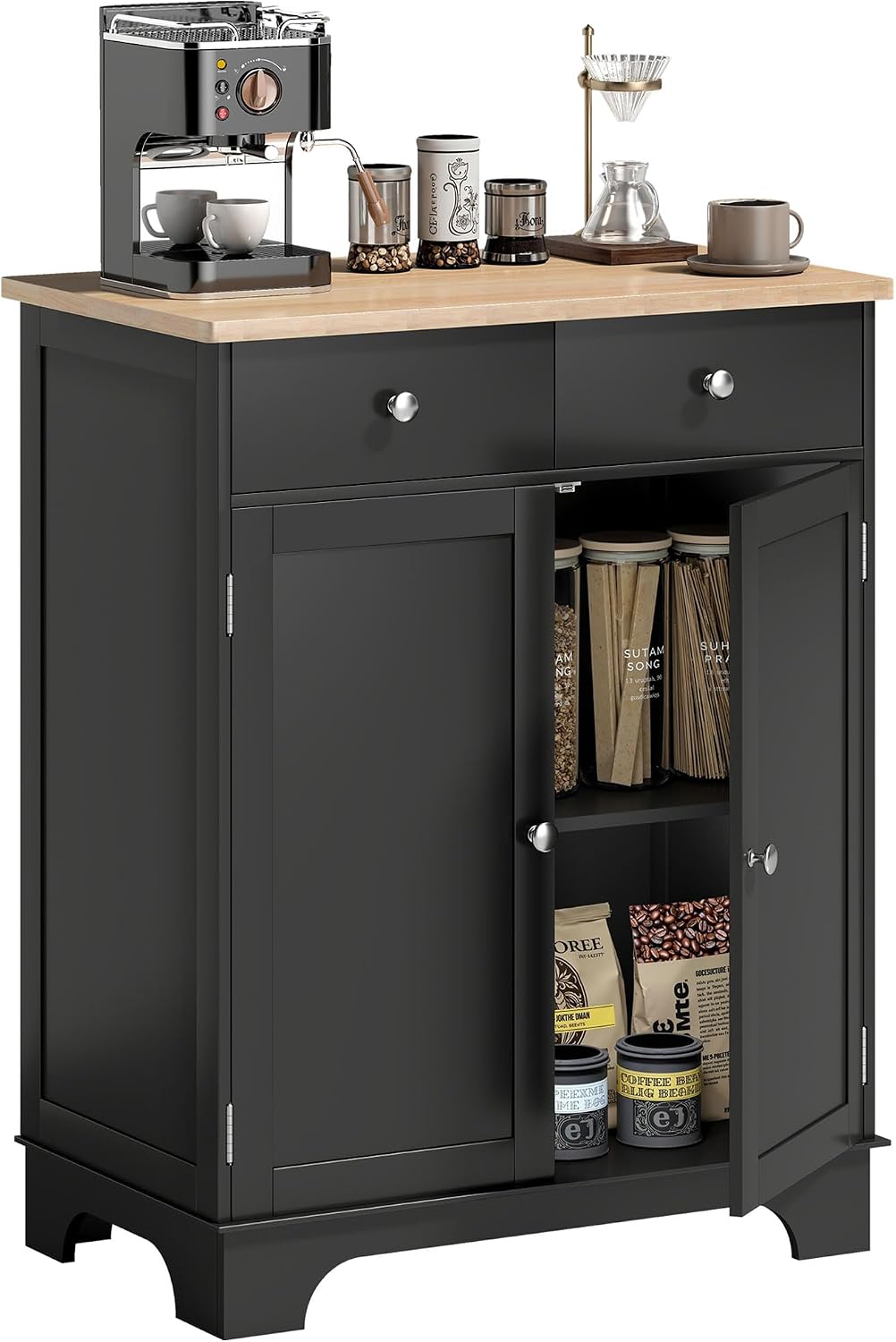 HOMCOM Sideboard Buffet Cabinet Solid Wood Countertop White