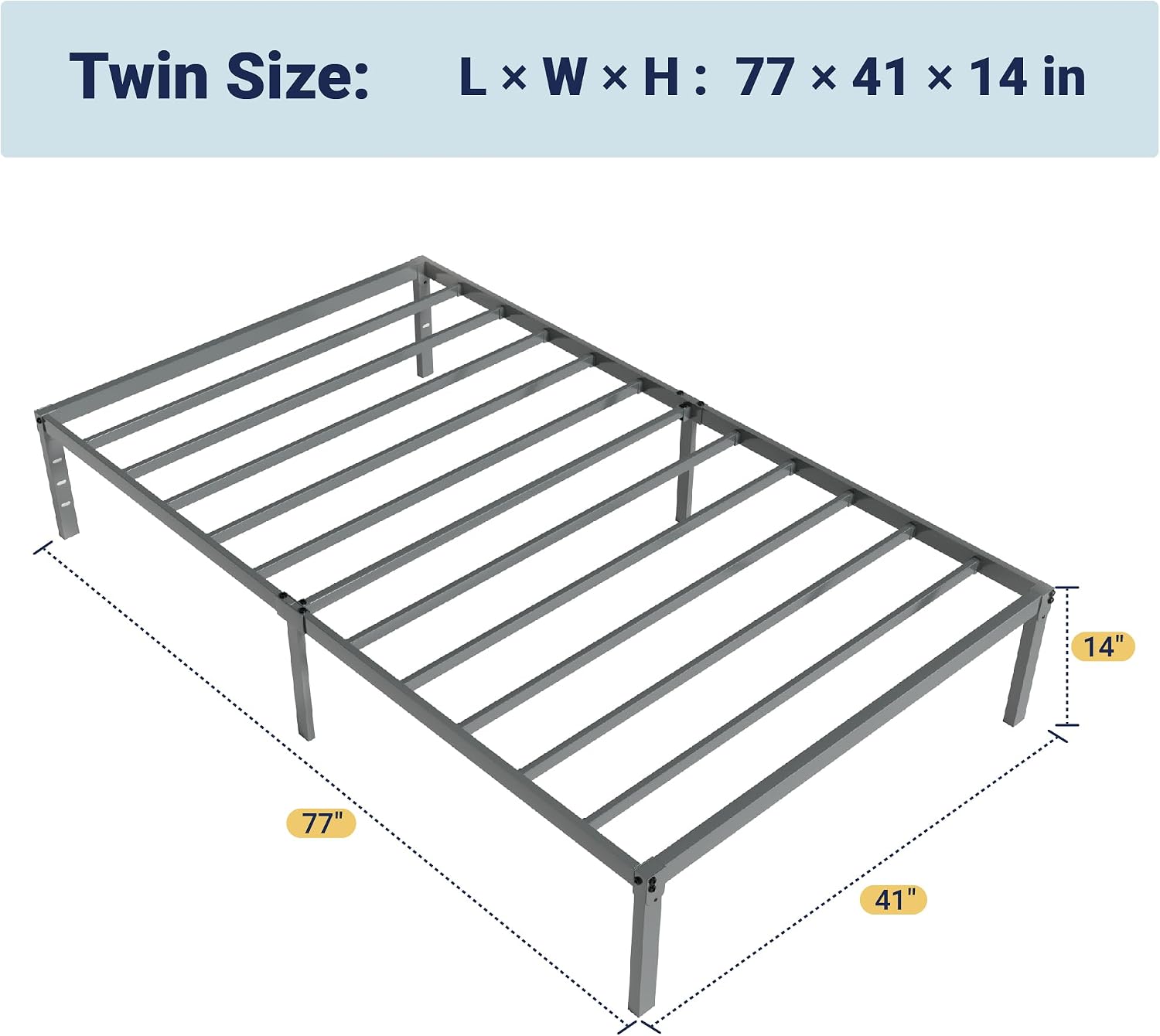 Allewie Full Size Bed Frame, 14 inch Metal Platform Beds with Storage Space, No Box Spring Needed and Easy Assembly, White