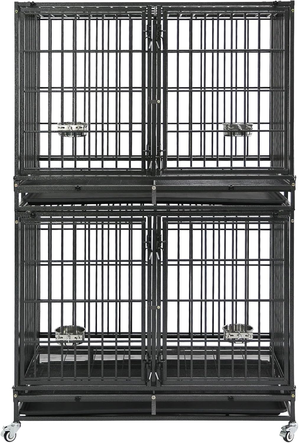 Homey Pet Taller 43" Heavy Duty Double Dog Crates with Divider & Dual Door | Drop Cage for Dogs with Lockable Wheels, Bowls, Removable Tray, Top Access, Ideal for Small to Medium & Large Dogs, Breeders