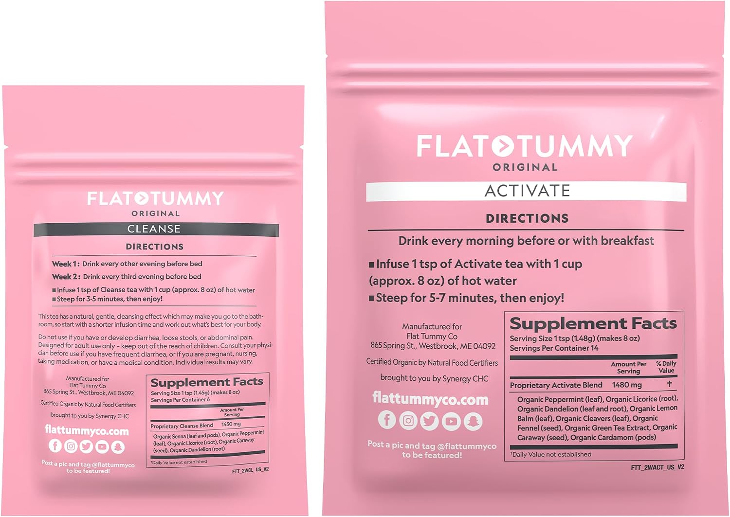 Flat Tummy Detox Tea (2 Week Program) – 2-Step Detox Tea to Boost Energy & Reduce Bloating* - All Natural Detox Cleanse w/ Green Tea, Lemon Balm