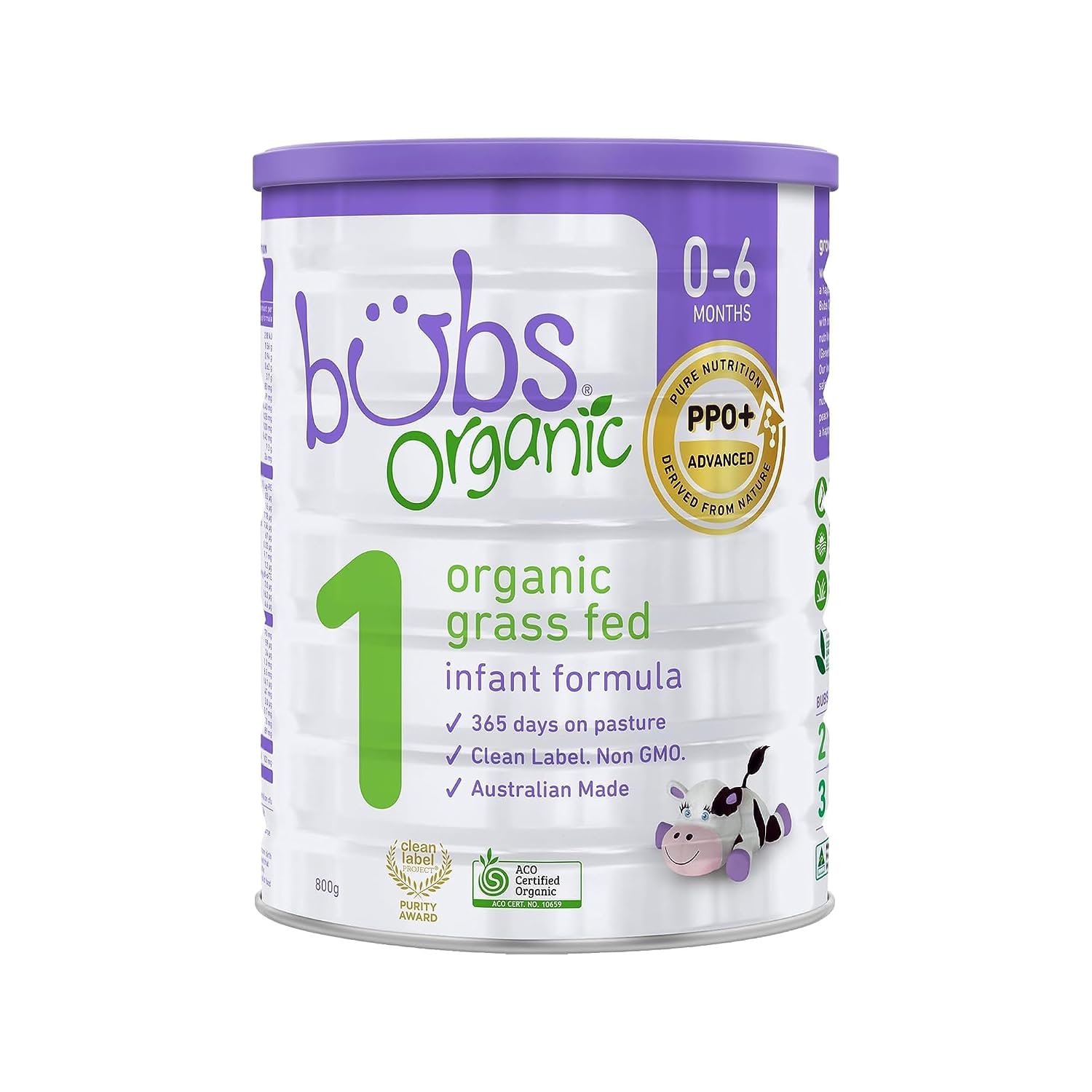 Bubs 365 Day Grass Fed Infant Formula for 0-12 Months, Non-GMO Milk, 20oz | Cow Milk-Based Powder with Iron, DHA, Prebiotics & Probiotics to Support Gentle, Digestive Health