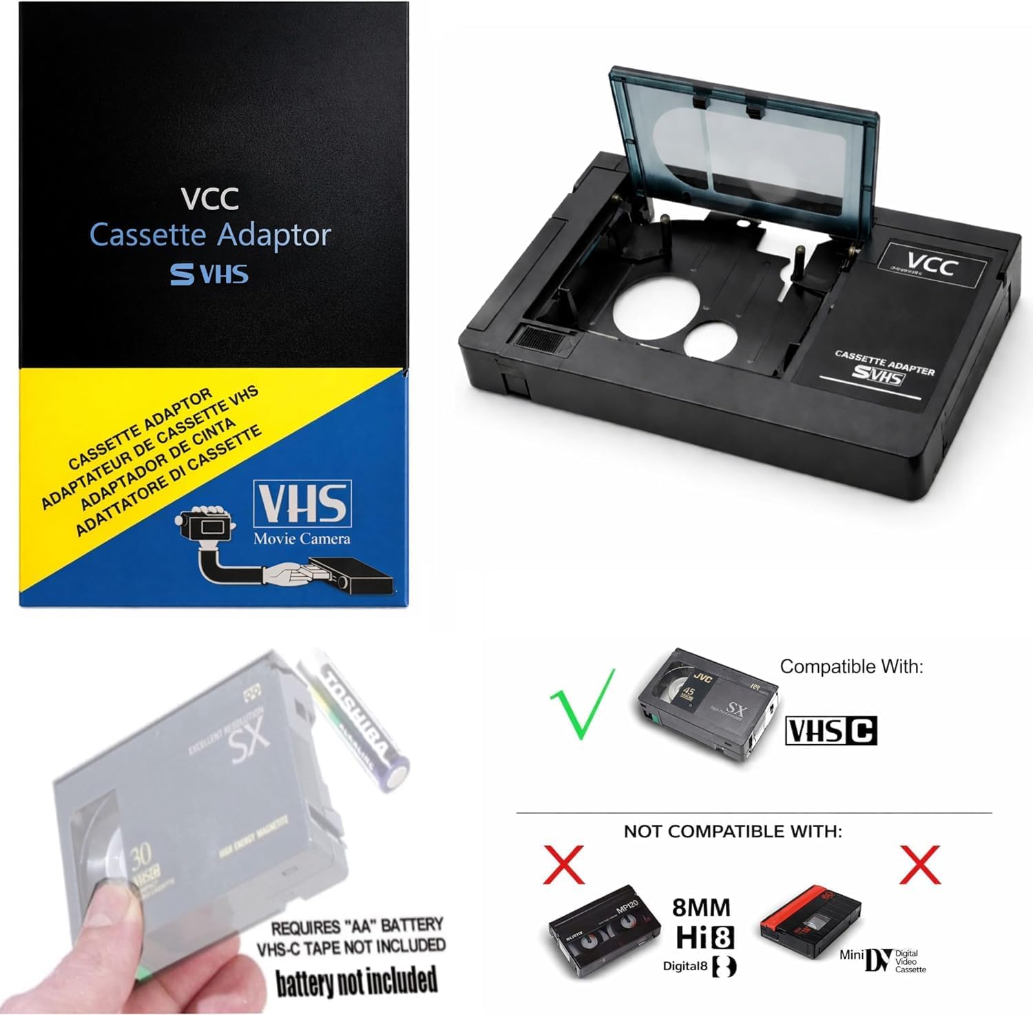 Motorized VHS-C to VHS Cassette Adapter for JVC C-P7U CP6BKU C-P6U Panasonic PV-P1 RCA VCA115