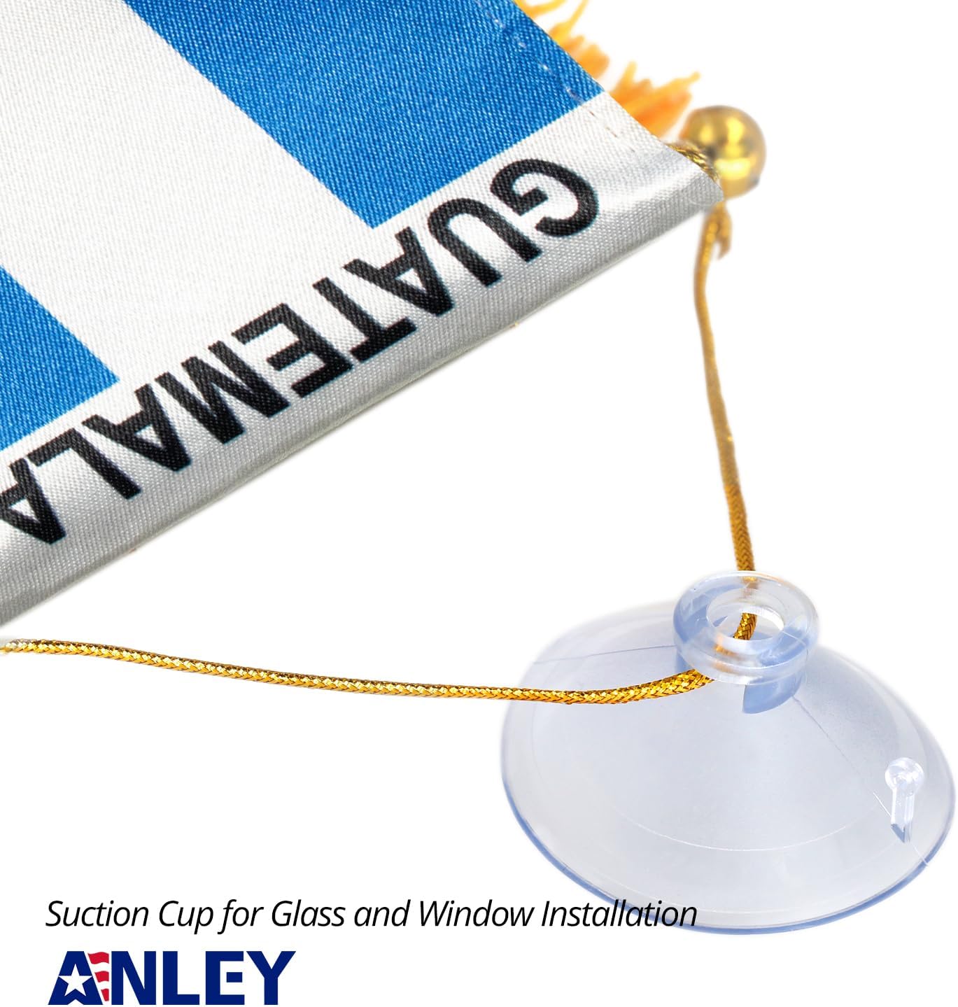 Anley 4 X 6 Inch Nicaragua Fringy Window Hanging Flag - Mini Banner & Car Rearview Mirror Décor - Fringed Nicaraguan Hanging Flag with Suction Cup