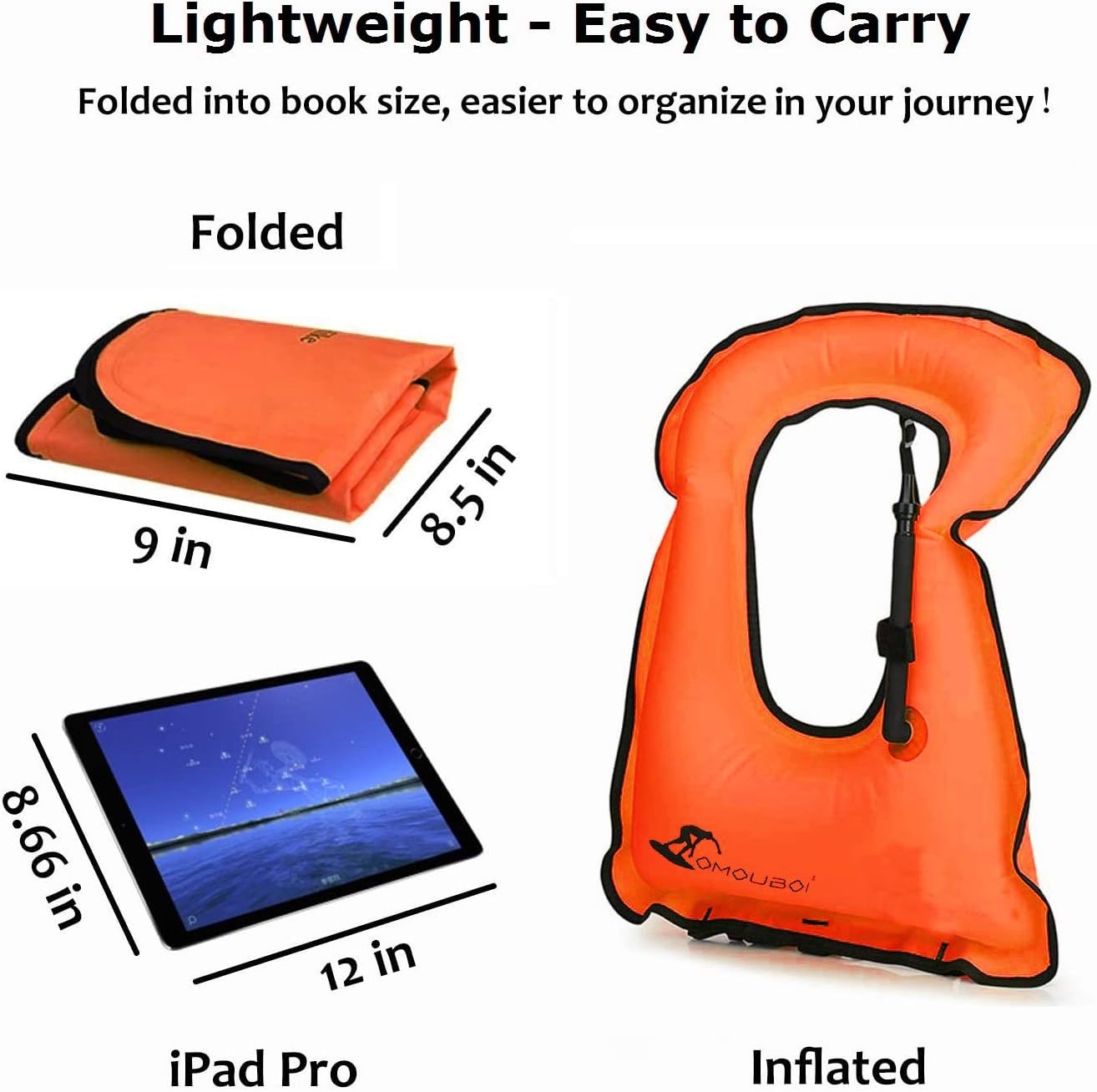 OMOUBOI Snorkel Vest for Adults Swim Vests Inflatable Snorkeling Jackets for Diving, Snorkeling, Swimming Safety (Suitable for 100-220 lbs)