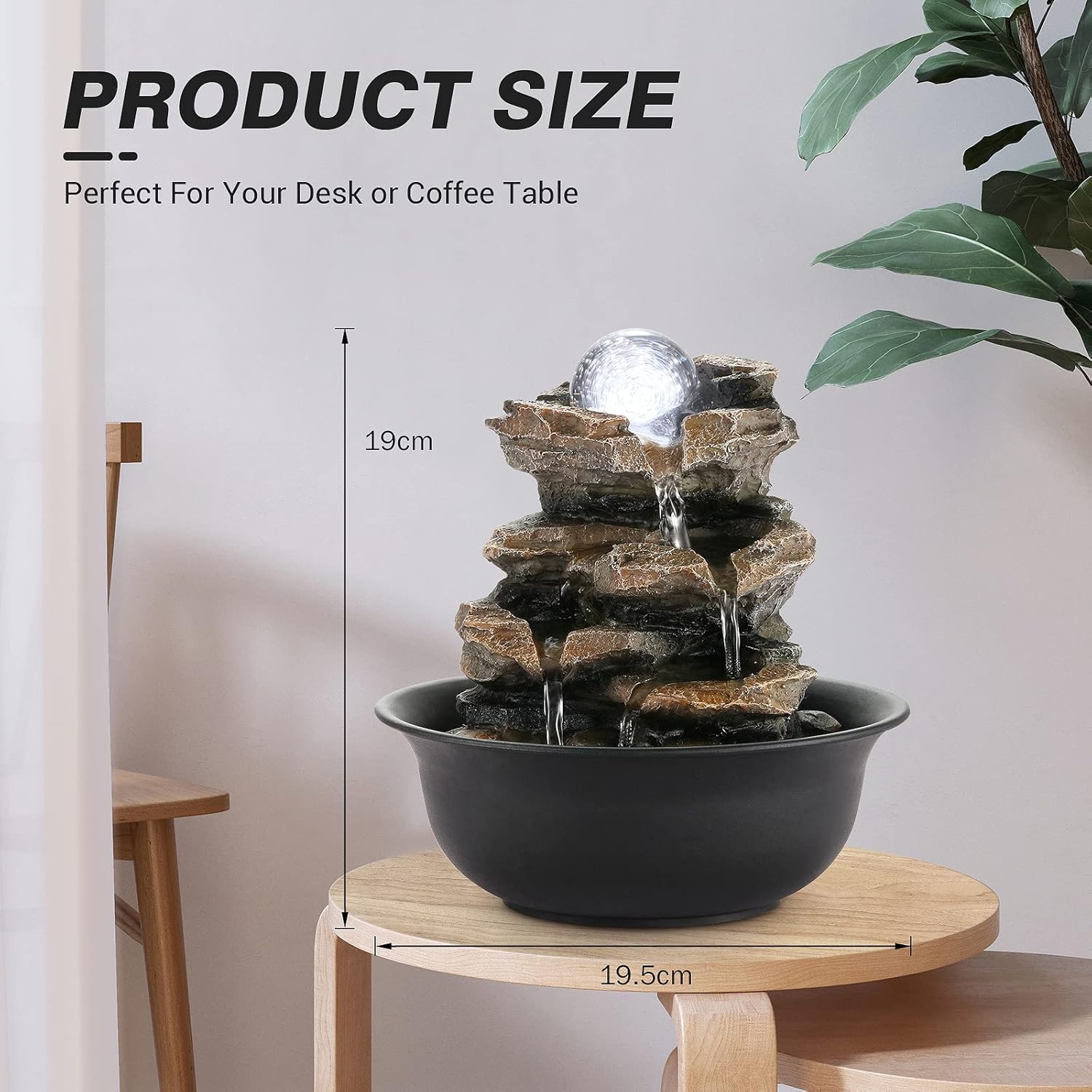 WICHEMI Indoor Water Fountain Tabletop Fountain Stacked Rock with LED Light | Relaxing Water Feature, Meditation Fountain, Soothing Sound, Stress Relief, For Home Office Bedroom Decor, 7.8"x7.8"x7.9"