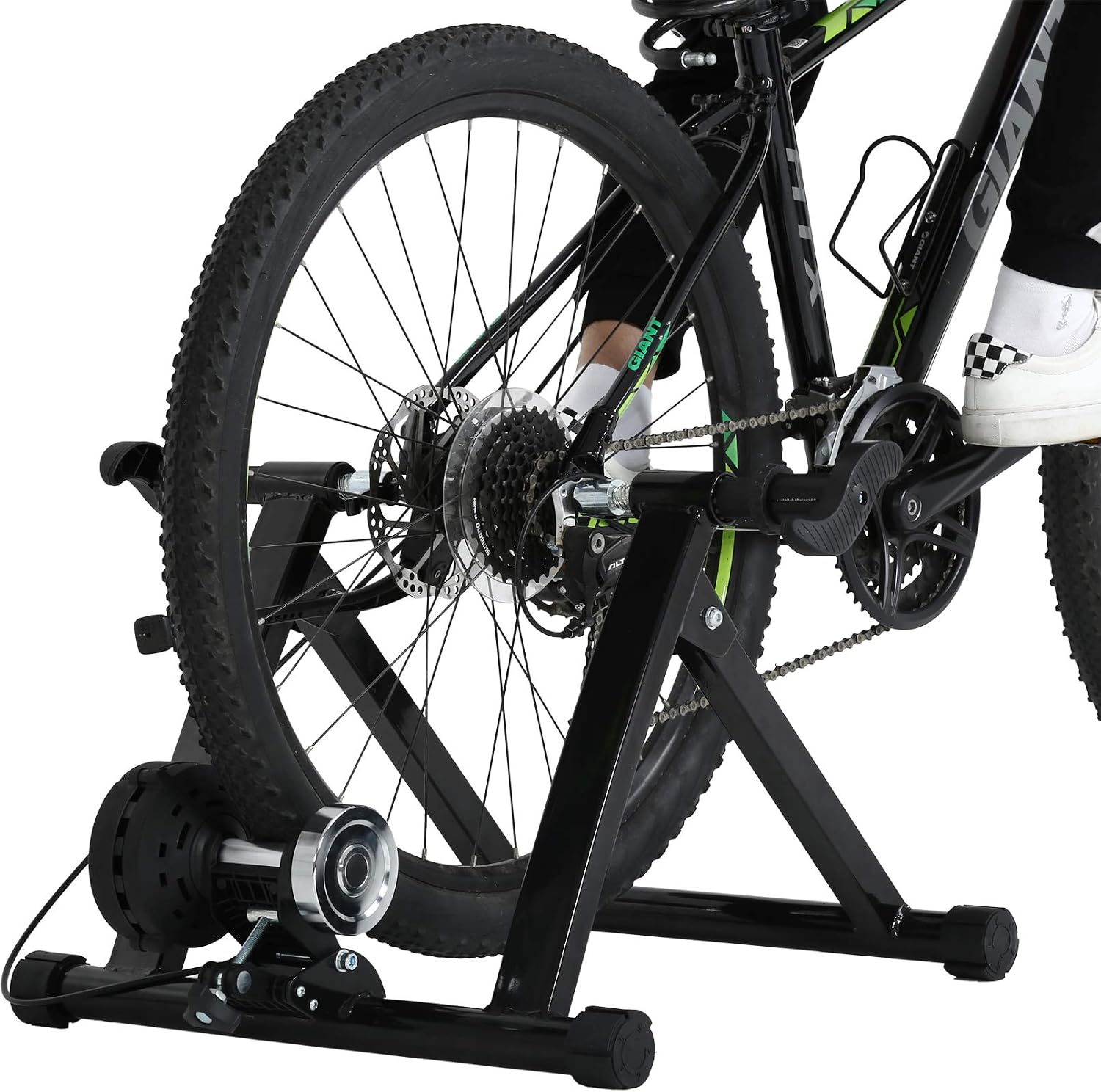 Portable Bike Trainer Stand Bicycle Trainers Road, Bike Trainer for Indoor Riding Magnetic Bike Trainer with Noise Reduction Wheel 5 Levels Resistance
