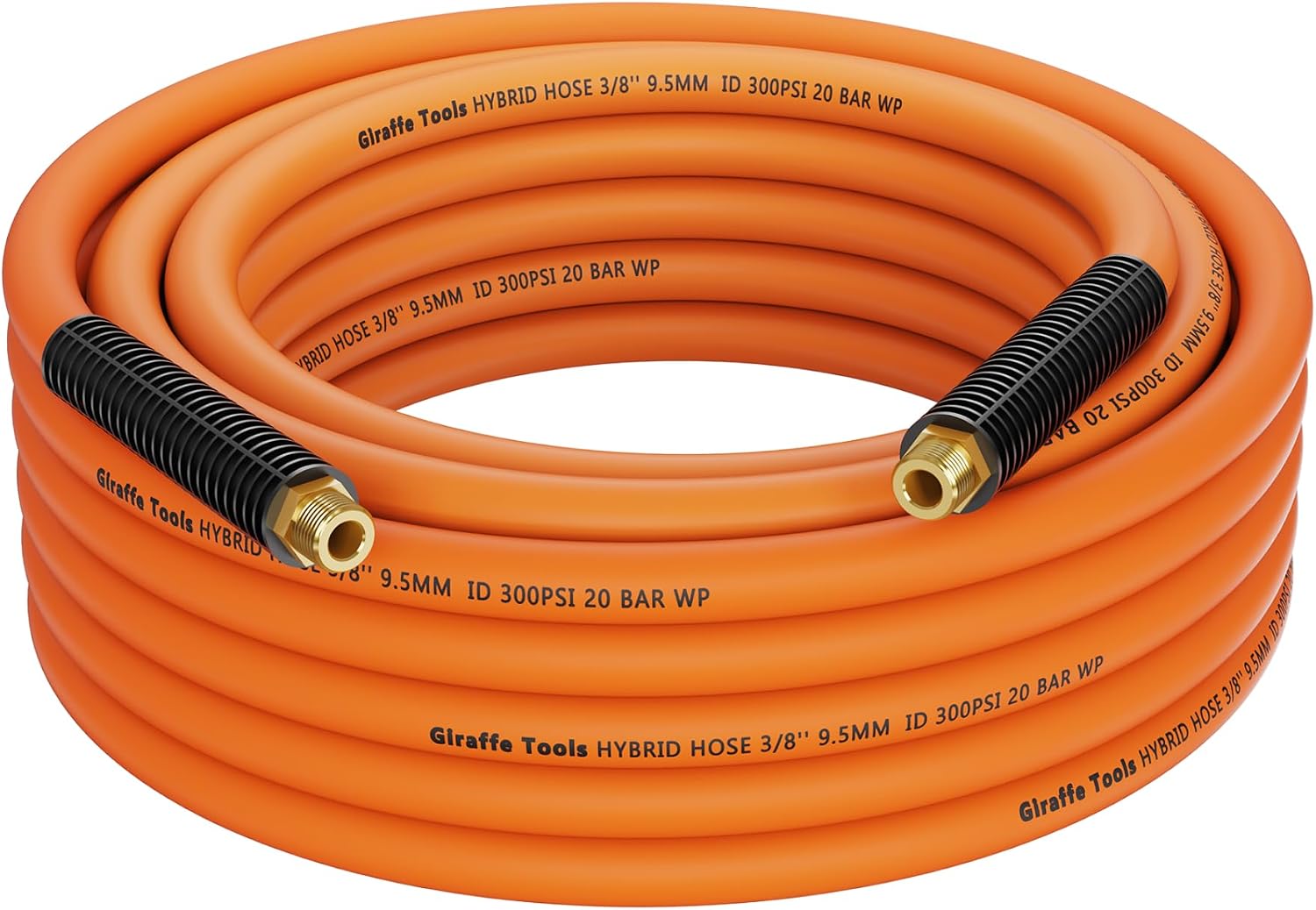 Giraffe Tools Hybrid Air Hose, 3/8 inch x 50 ft, 1/4 in. MNPT Fittings | 300 PSI Heavy Duty, Lightweight Air Compressor Hose