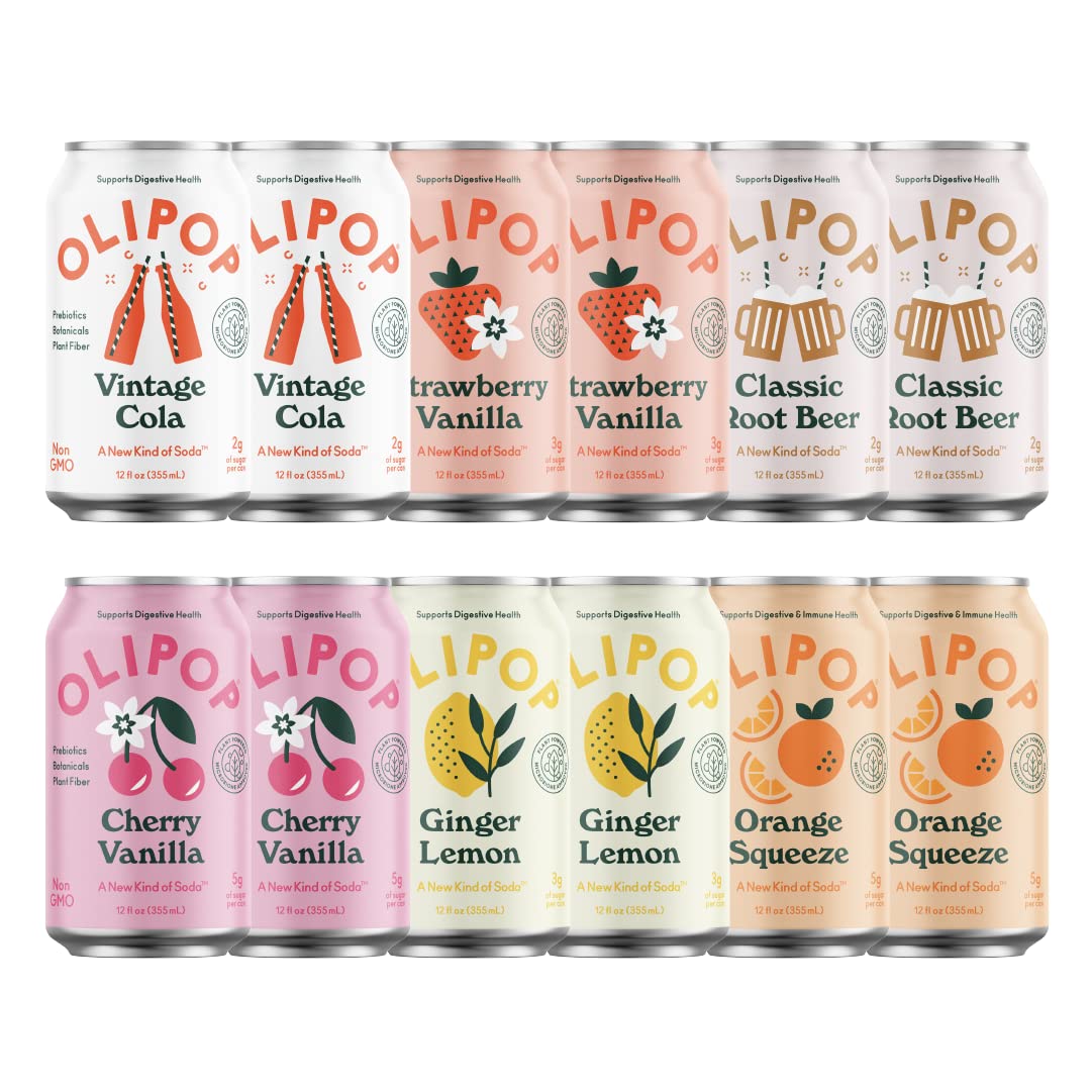 OLIPOP - The Sampler, 6-Flavor Soda Variety Pack, Healthy Soda, Prebiotic Soft Drinks, Supports Digestive Health & Gut Health, High Fiber, Low Calorie