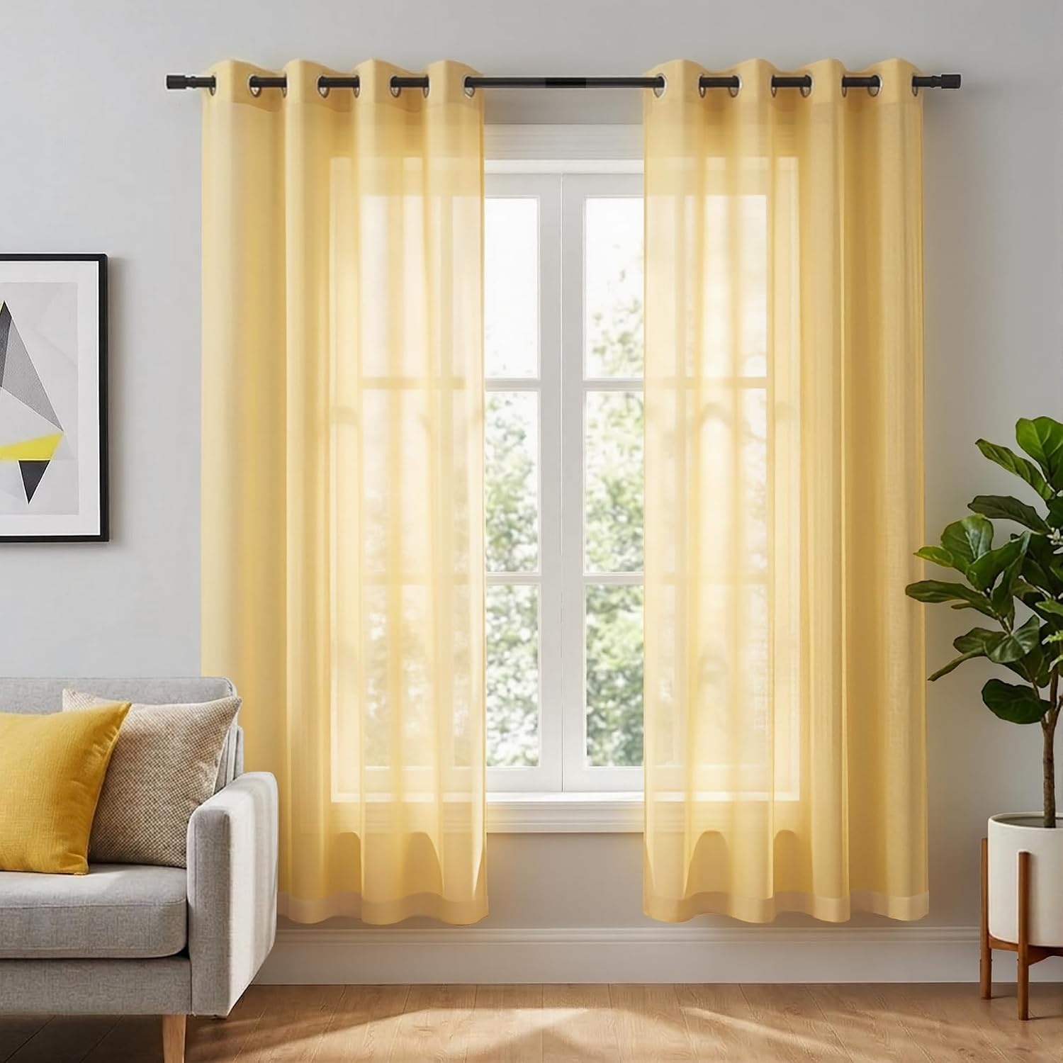 KOUFALL White Sheer Curtains 72 Inches Long for Bedroom Set of 2 Panels Grommet Faux Linen Window Voile Semi Baisc Decorative Sheer Curtains for
