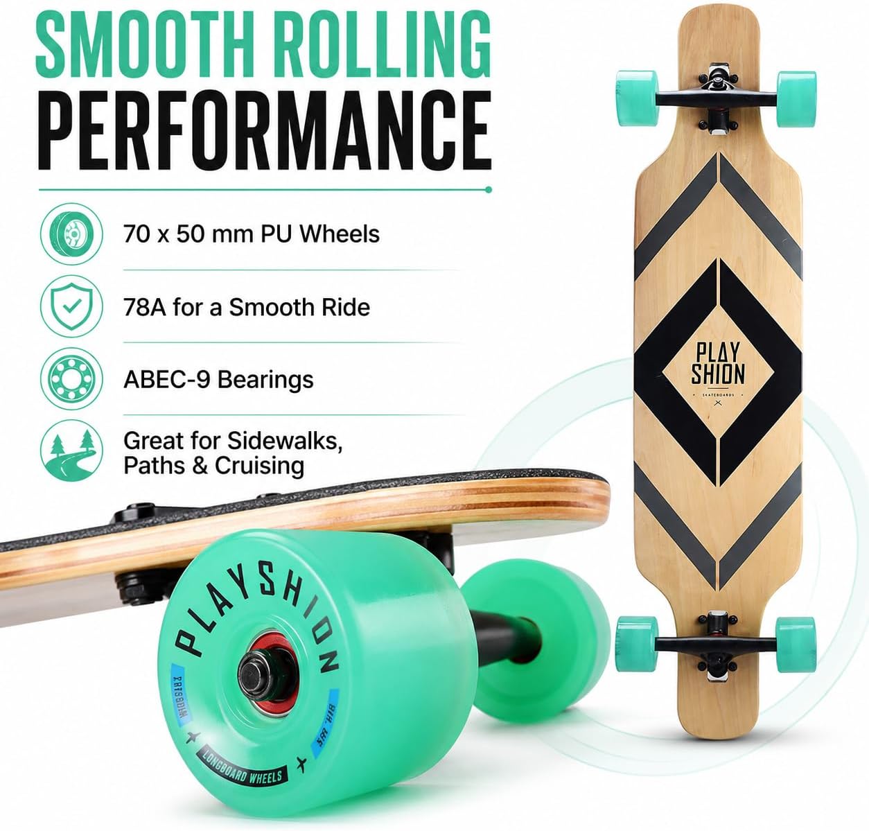 Playshion 39 Inch Drop Through Longboard Skateboard for Beginners