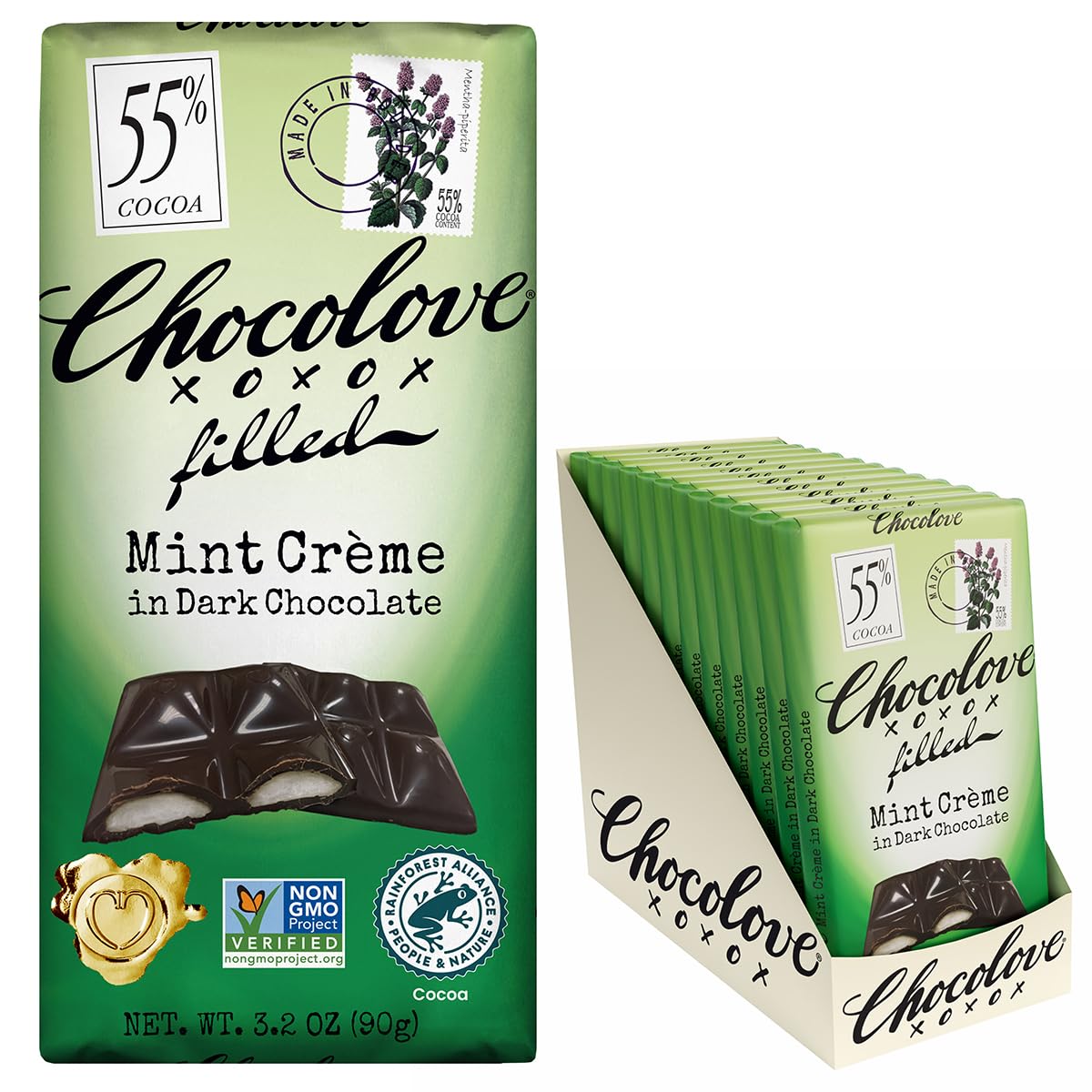 Chocolove Salted Caramel Chocolate Bars | 55% Cocoa | Silky Caramel with a Hint of Salt | Made with Premium Chocolate | Non-GMO, & Gluten-Free, 3.2 oz Bar (10 Pack)