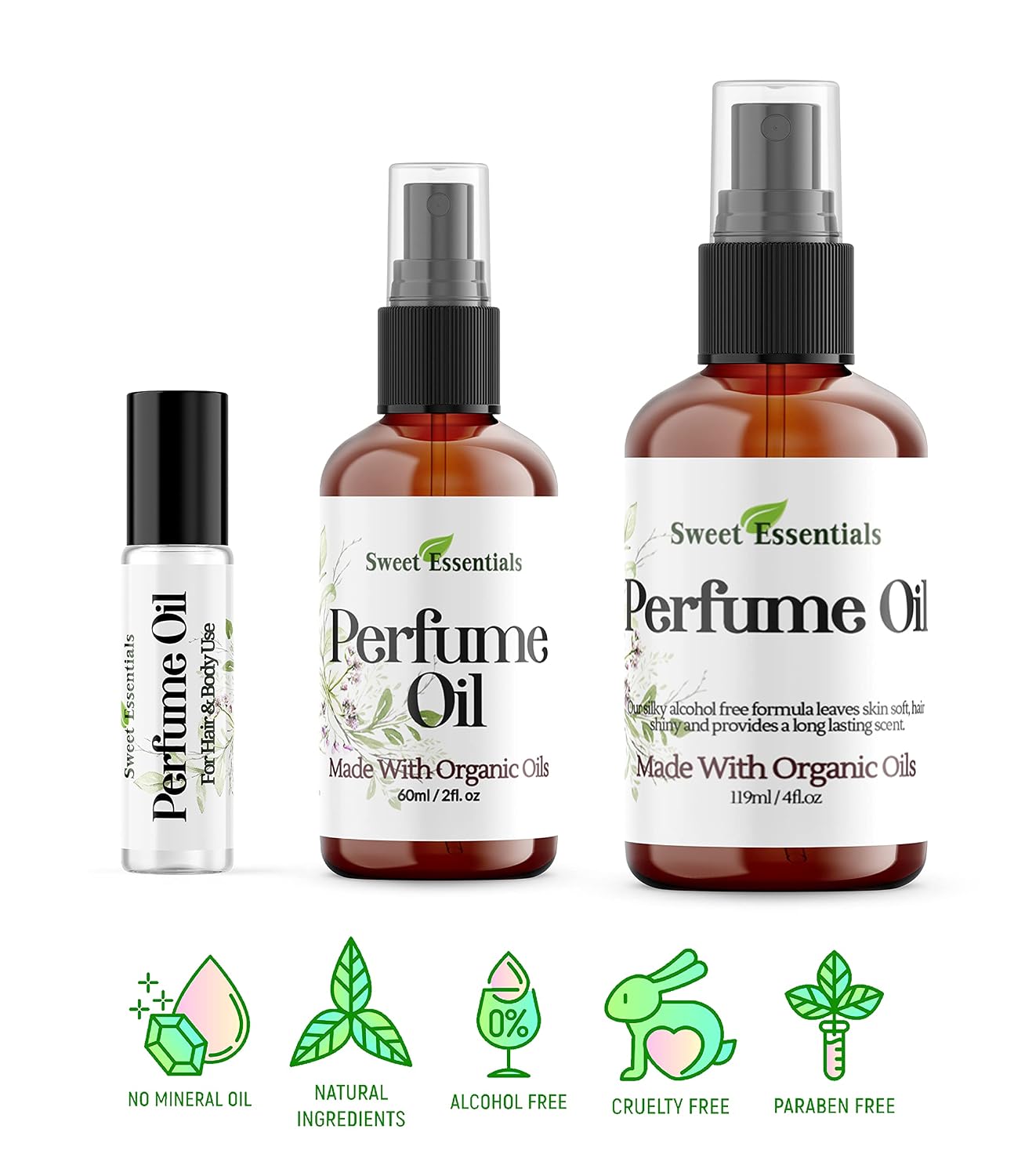 Sweet Essentials AMBER ROMANCE TYPE, Fragrance - Perfume Oil, Made with Organic Oils, 2oz, Spray on Perfume Hair & Body Oil - Alcohol