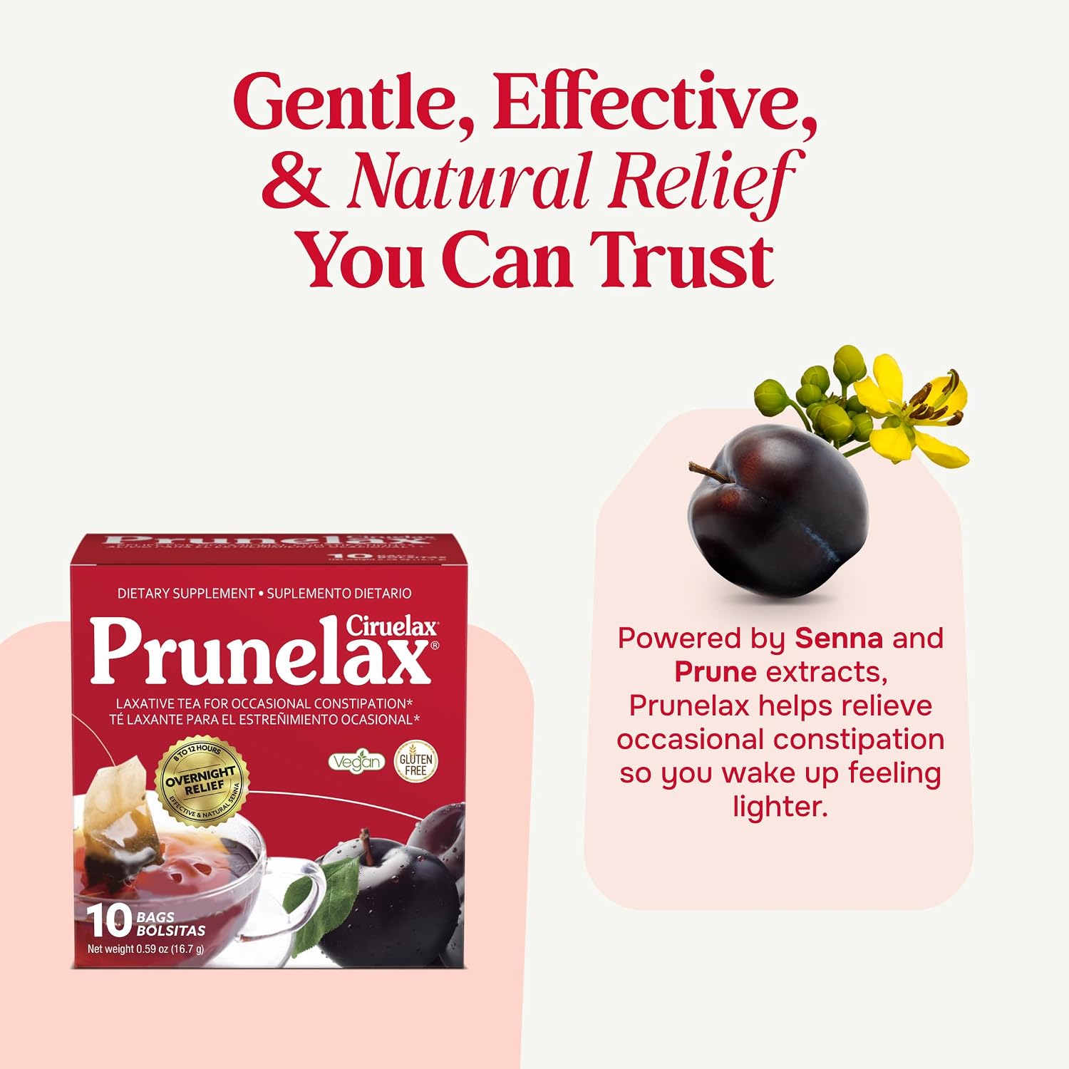 Prunelax Ciruelax Regular Strength Laxative Mini Tablets - Overnight Relief for Occasional Constipation, Senna Extract, Vegan & Gluten-Free