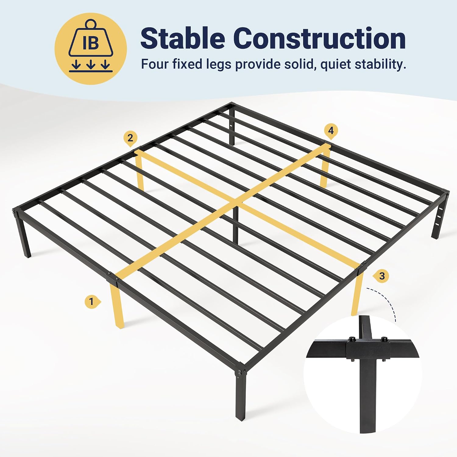Allewie Full Size Bed Frame, 14 inch Metal Platform Beds with Storage Space, No Box Spring Needed and Easy Assembly, White