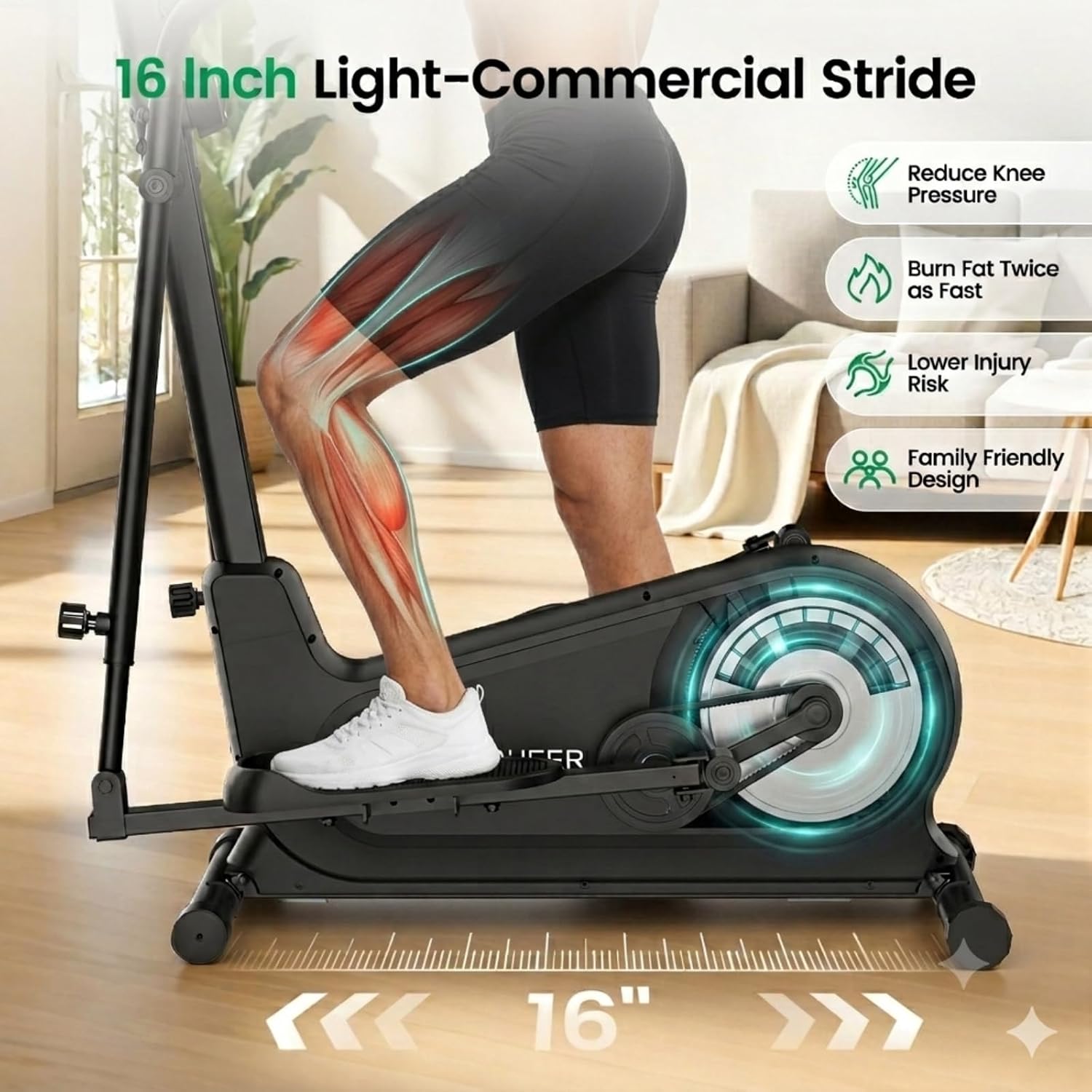 ANCHEER Elliptical Exercise Machine for Home, Foldable Magnetic Elliptical Trainer with 16" Stride, 16 Resistance Levels, Adjustable Pedals, LCD Monitor & Pulse Sensor, 550 LBS Weight Capacity